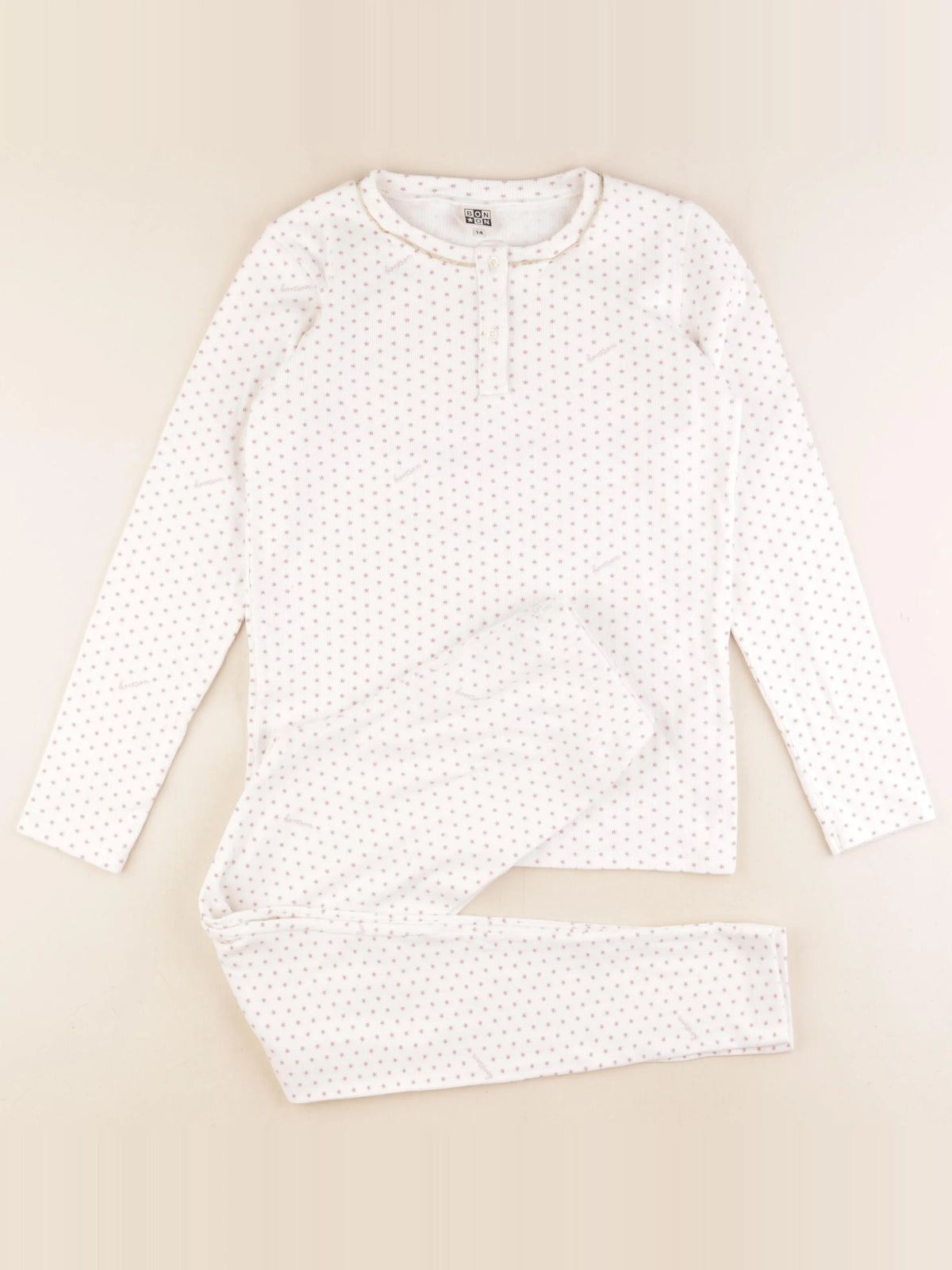 Bonton - pyjama coton blanc, rose - 14 ans