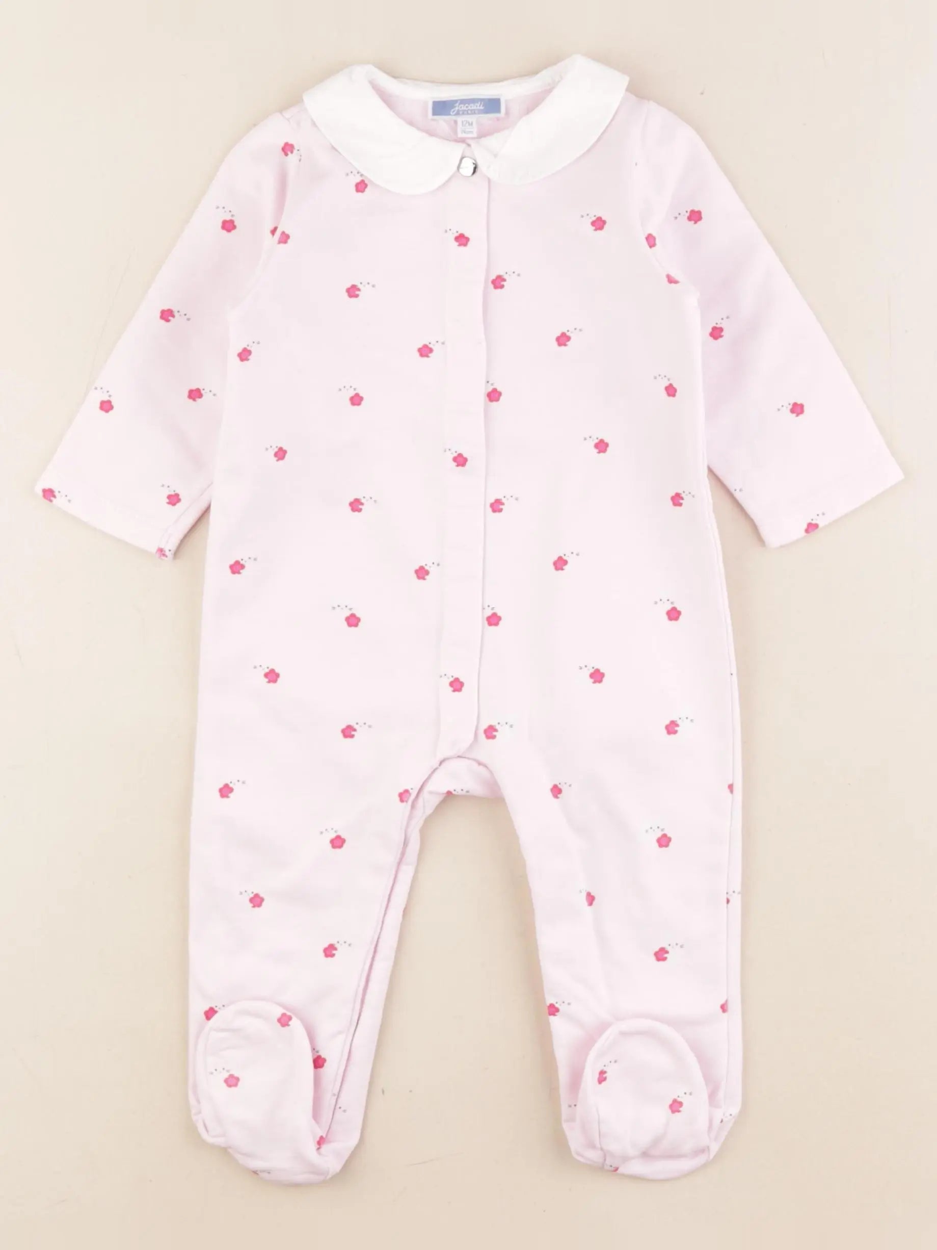 Jacadi - pyjama coton blanc, rose - 12 mois