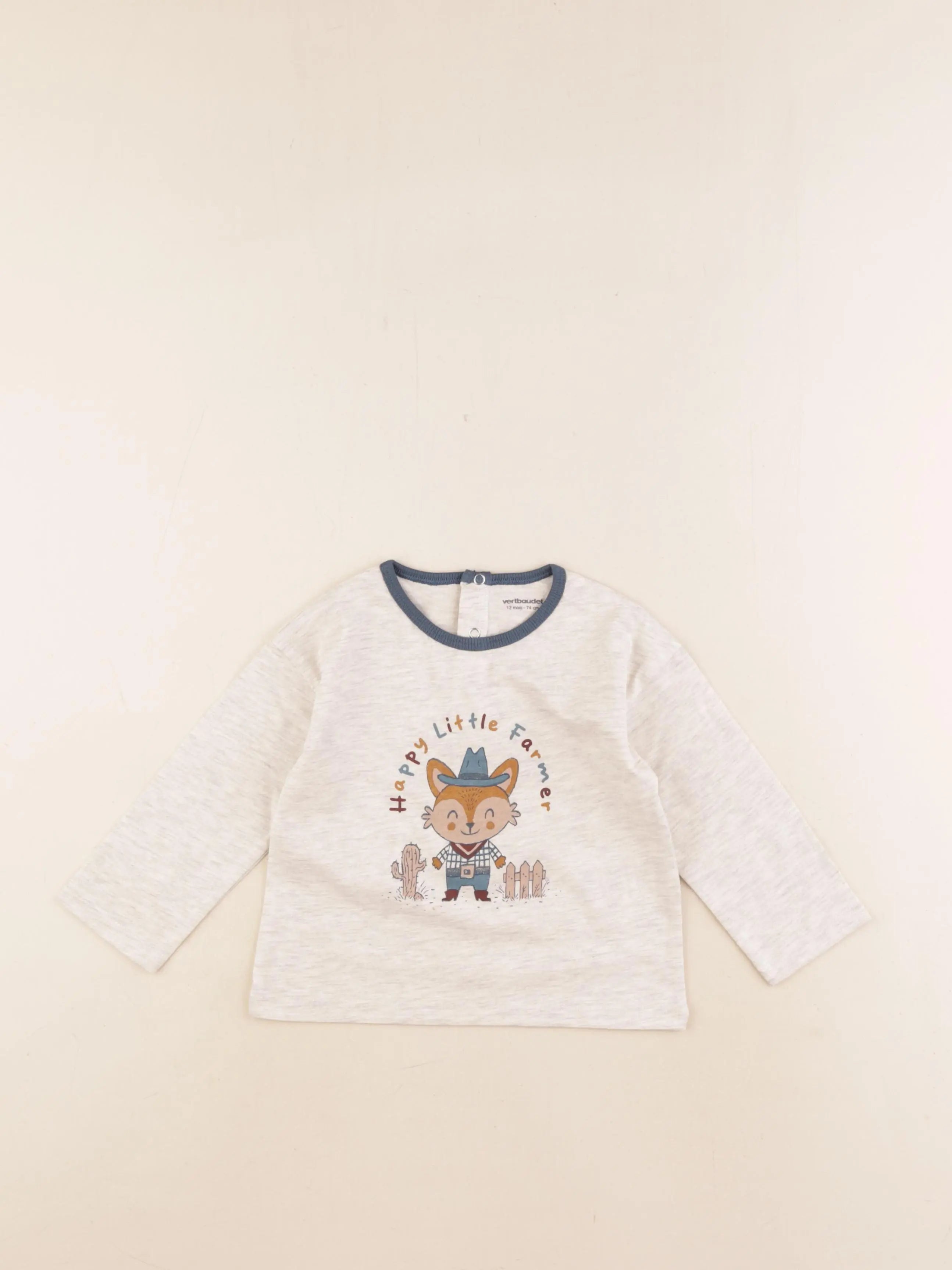 Vertbaudet - tee-shirt beige - 12 mois