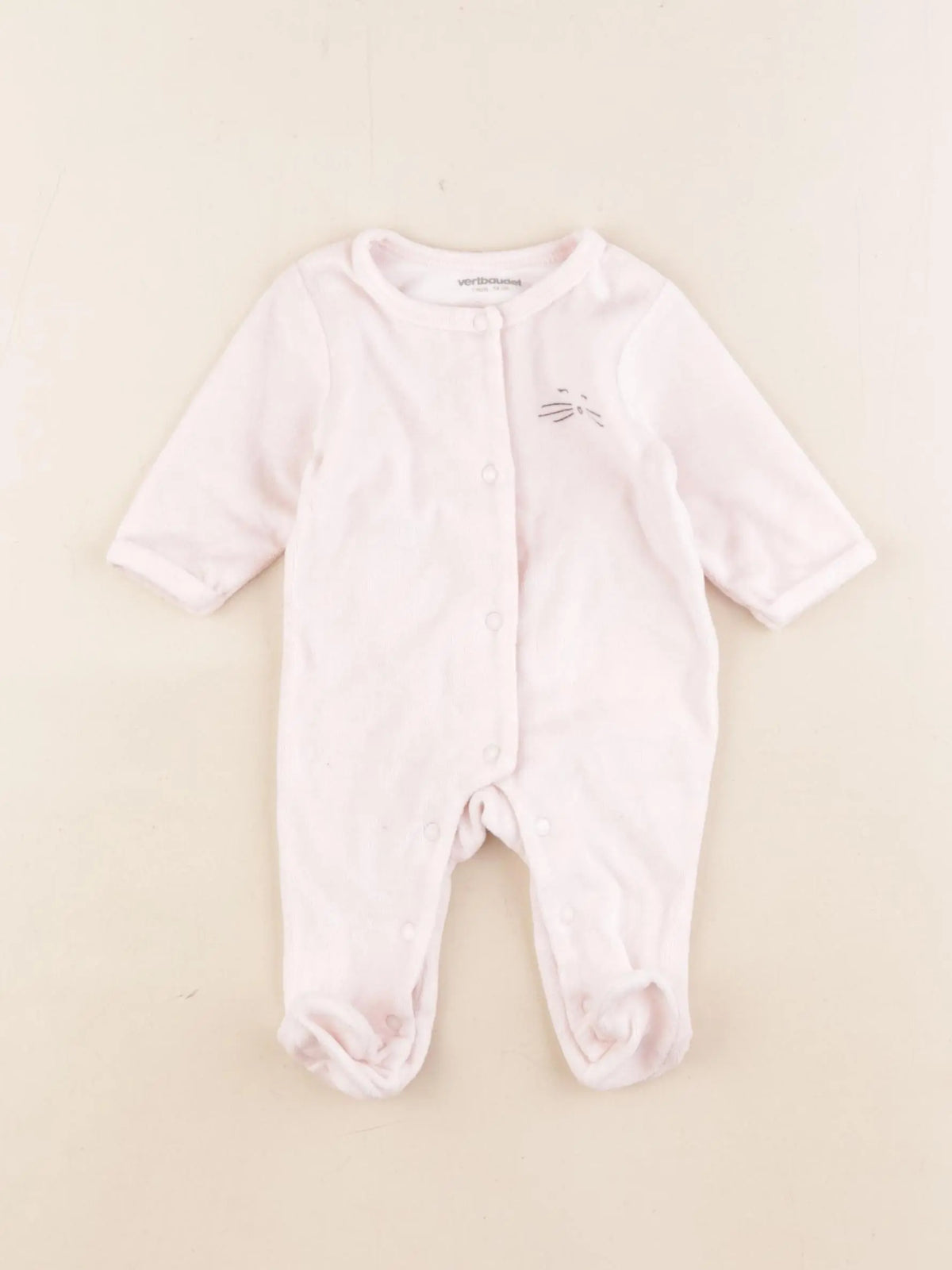 Vertbaudet - pyjama velours rose - 1 mois