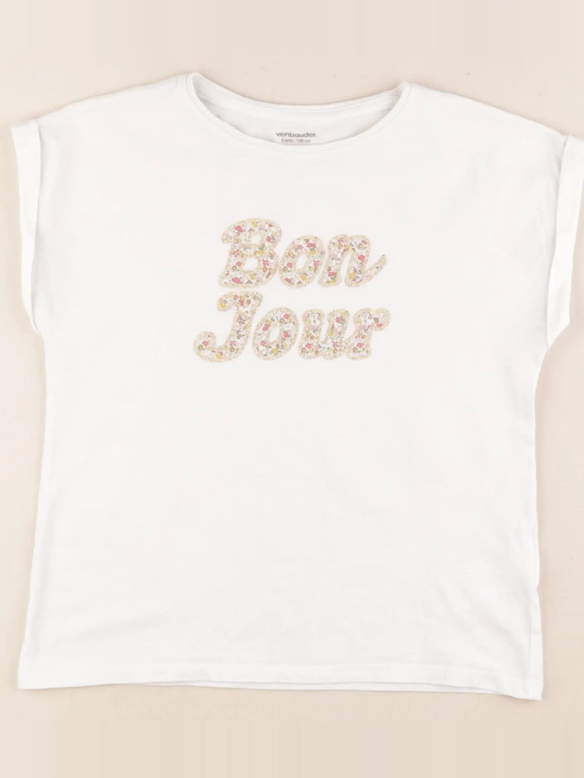 Vertbaudet - tee-shirt blanc, or - 8 ans