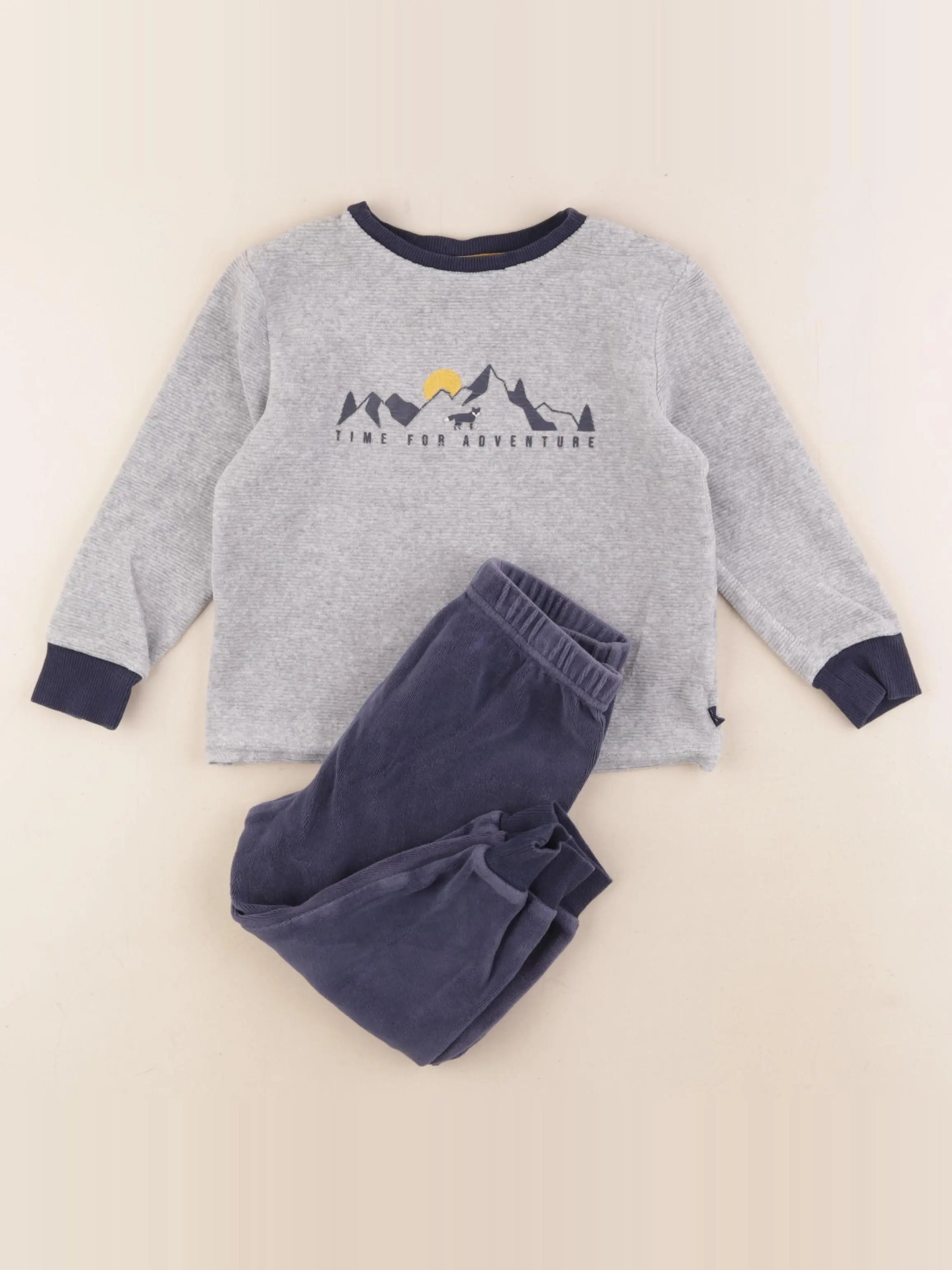 Okaidi - pyjama velours bleu, gris - 3 ans