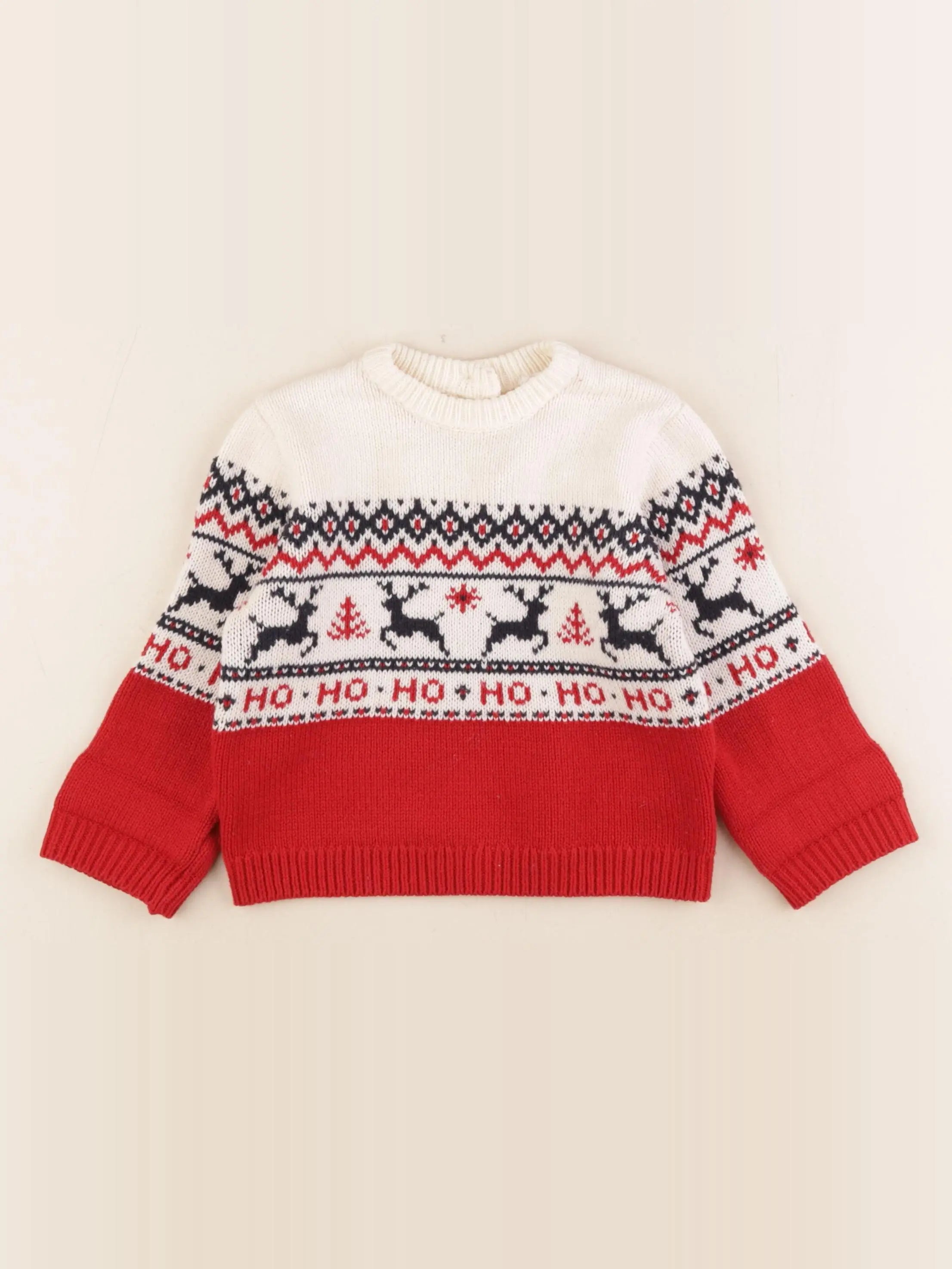 Vertbaudet - pull beige, rouge - 18 mois