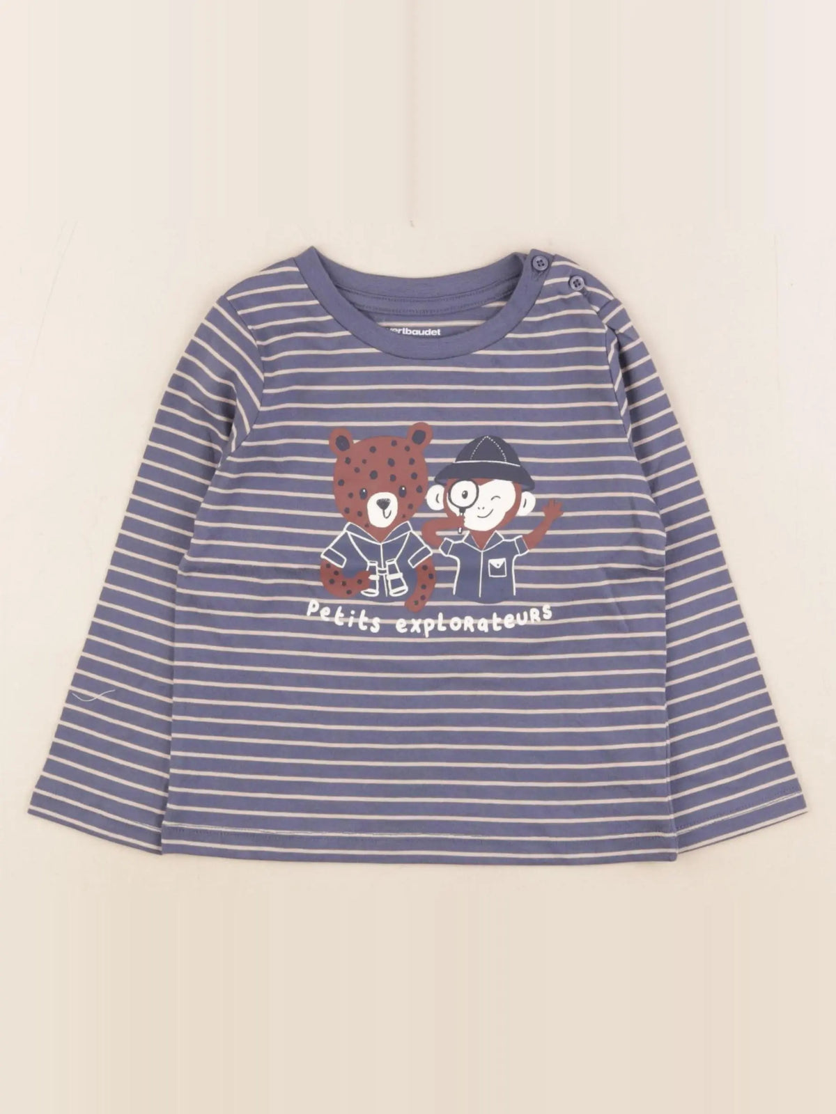Vertbaudet - tee-shirt bleu, beige - 18 mois