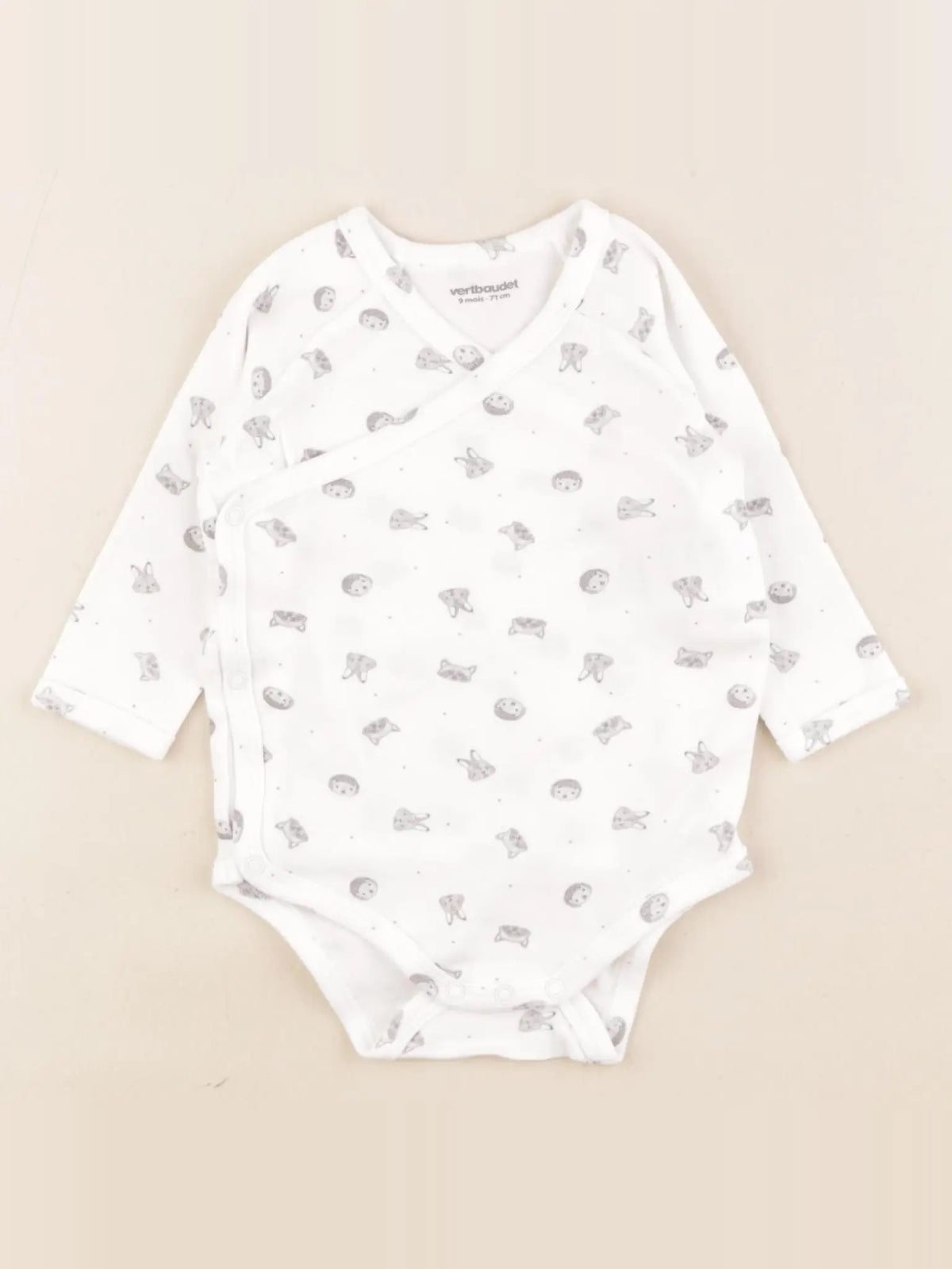 Vertbaudet - body blanc, gris - 9 mois