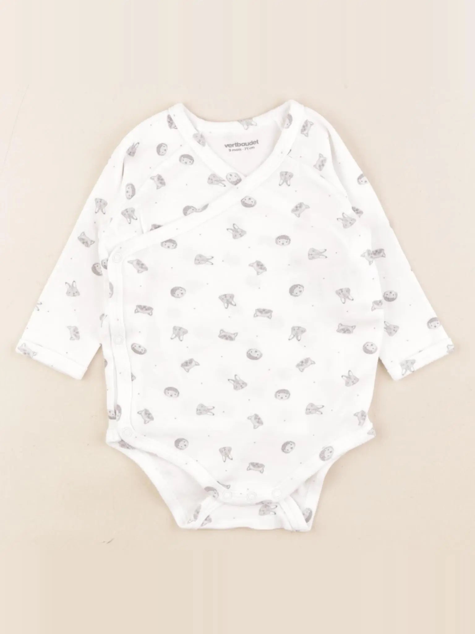 Vertbaudet - body blanc, gris - 9 mois