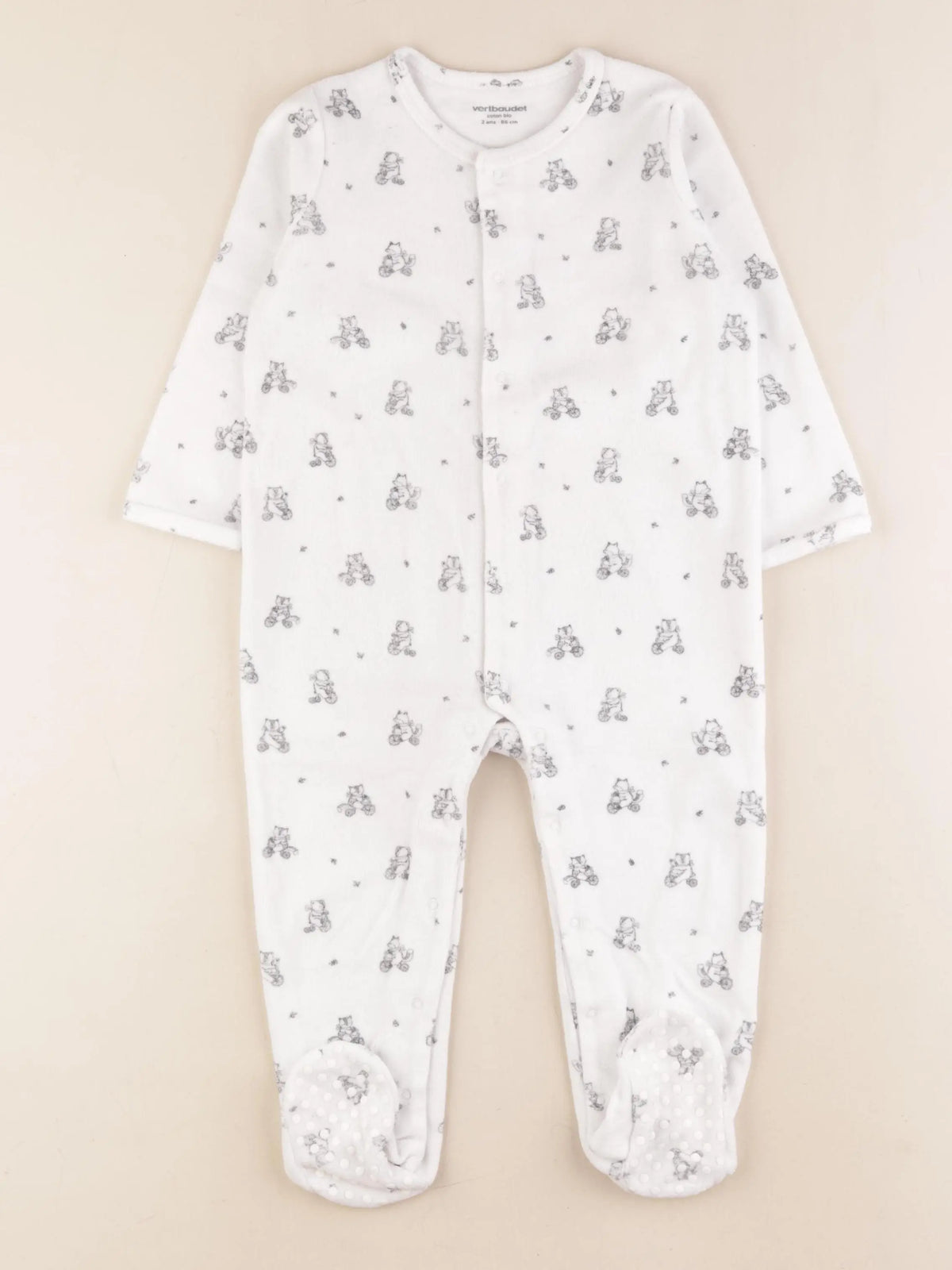 Vertbaudet - pyjama velours blanc, bleu - 2 ans