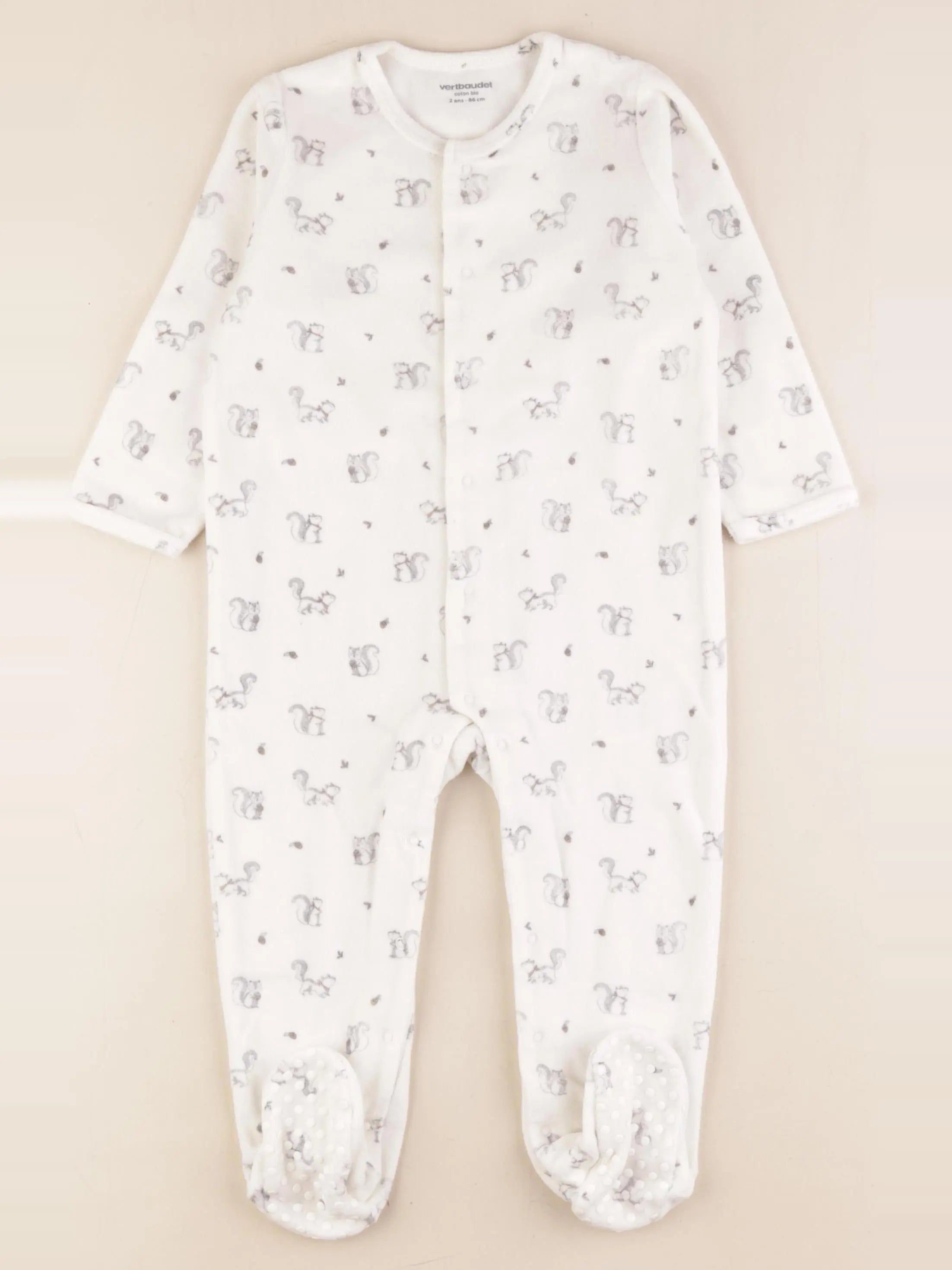 Vertbaudet - pyjama velours blanc, gris - 2 ans