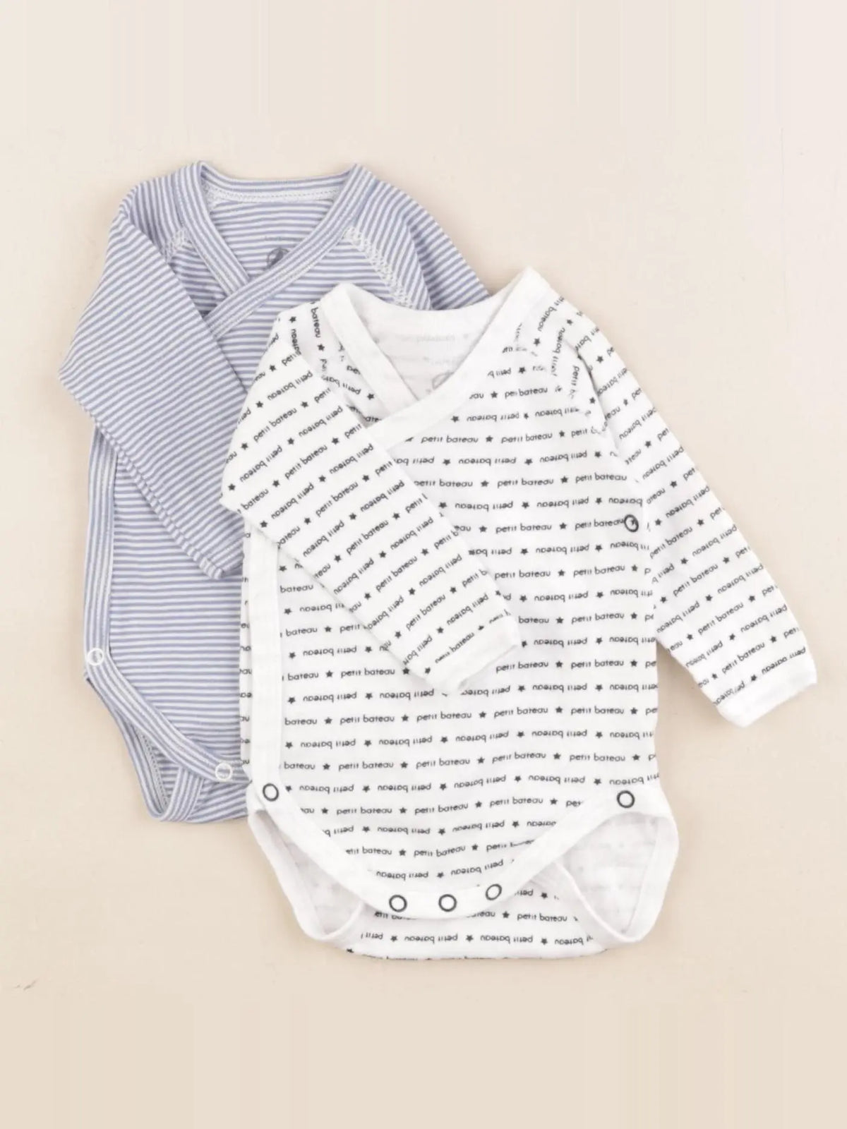 Petit Bateau - lot de 2 bodies en coton blanc, bleu - 3 mois