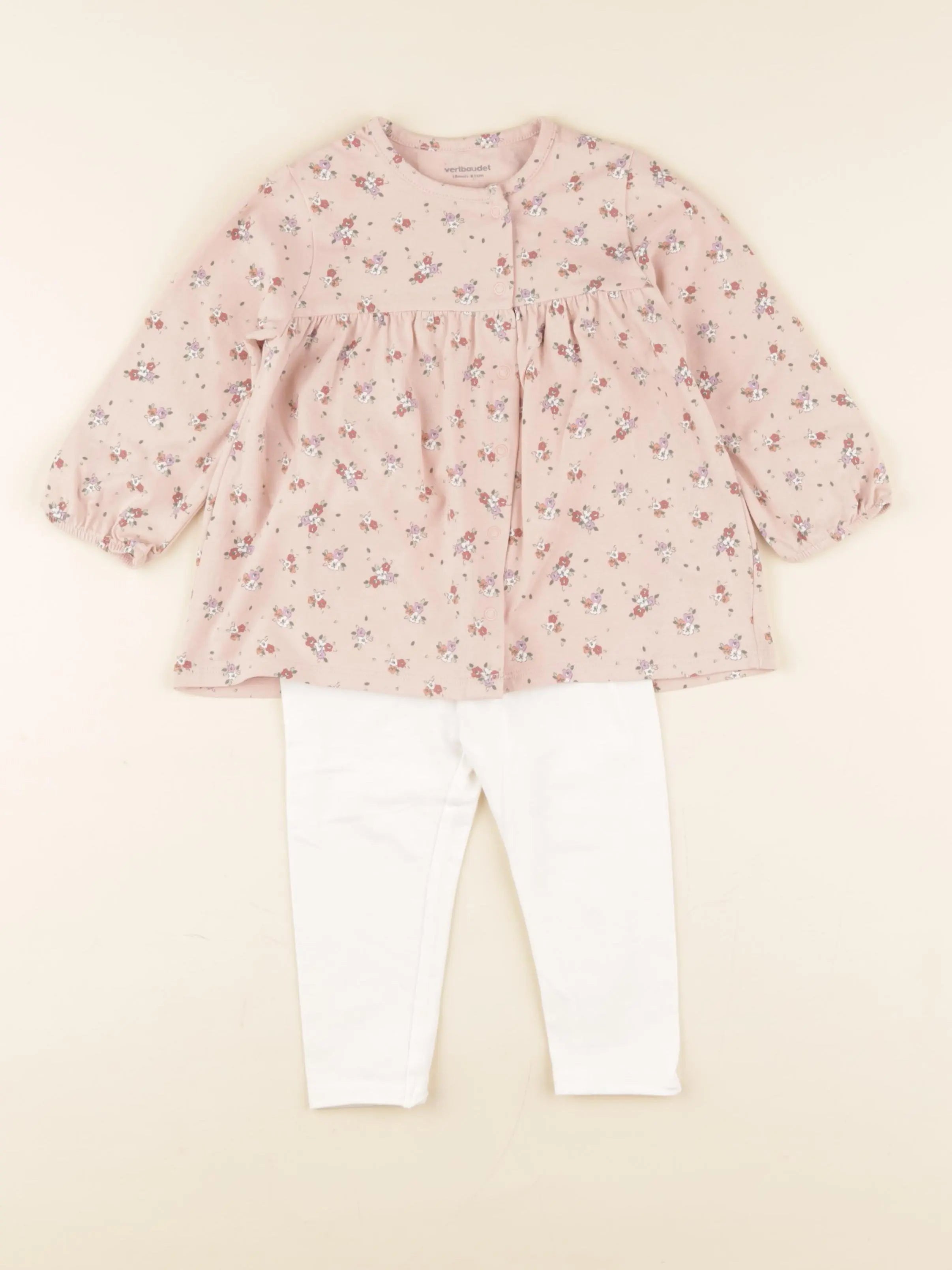 Vertbaudet - ensemble blanc, rose - 18 mois
