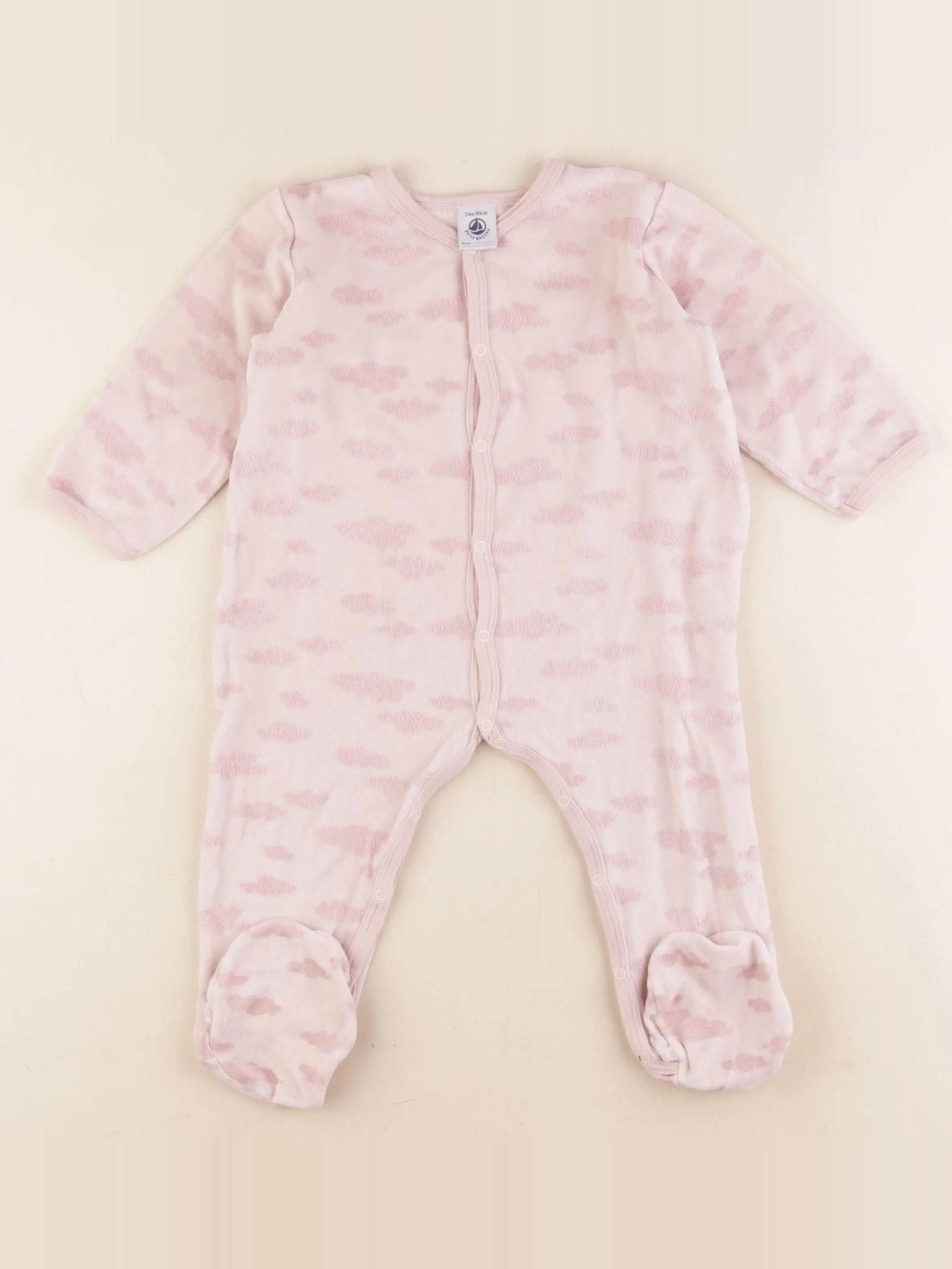 Petit Bateau - pyjama velours rose - 24 mois
