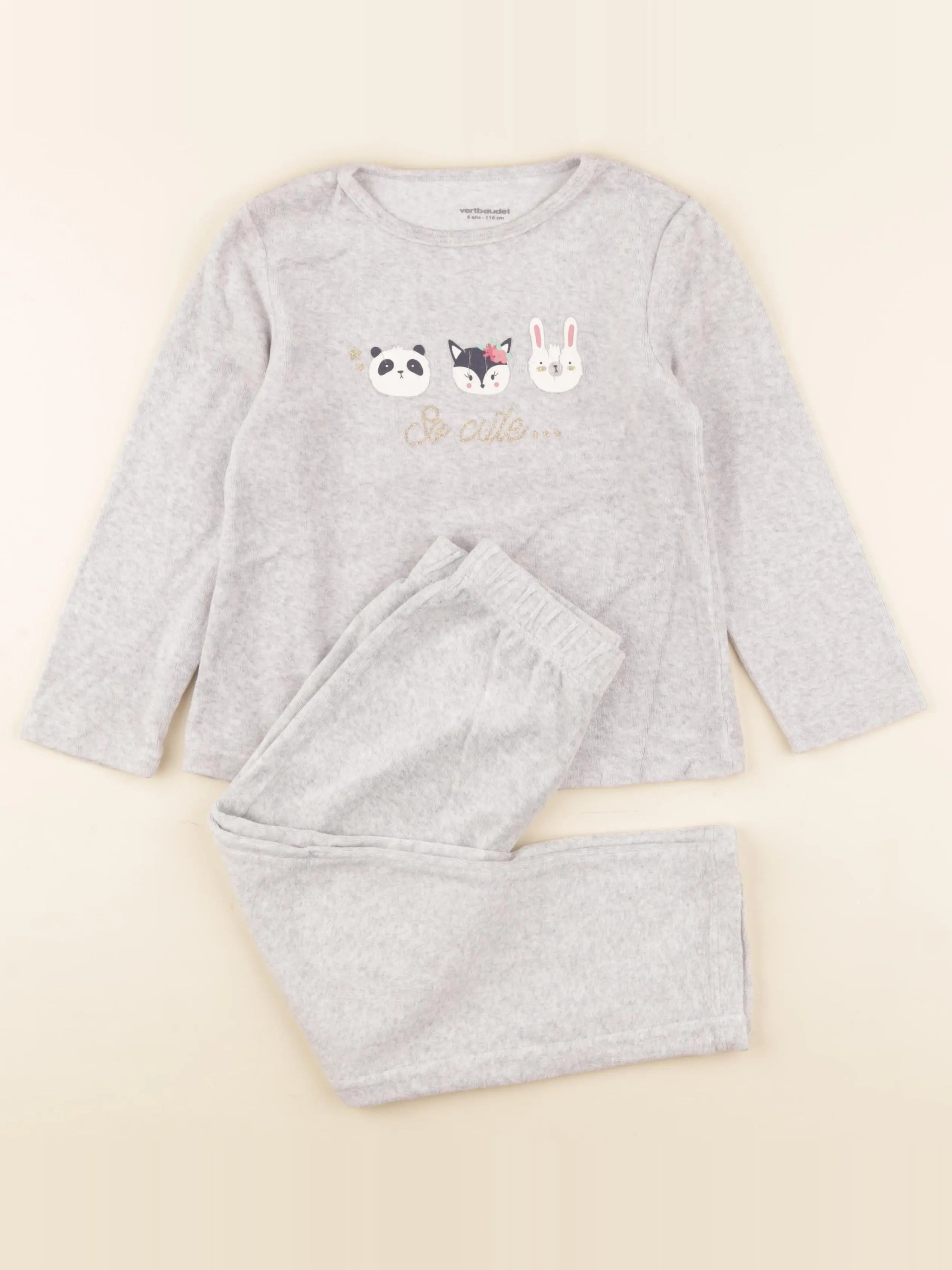 Vertbaudet - pyjama velours gris, or - 6 ans