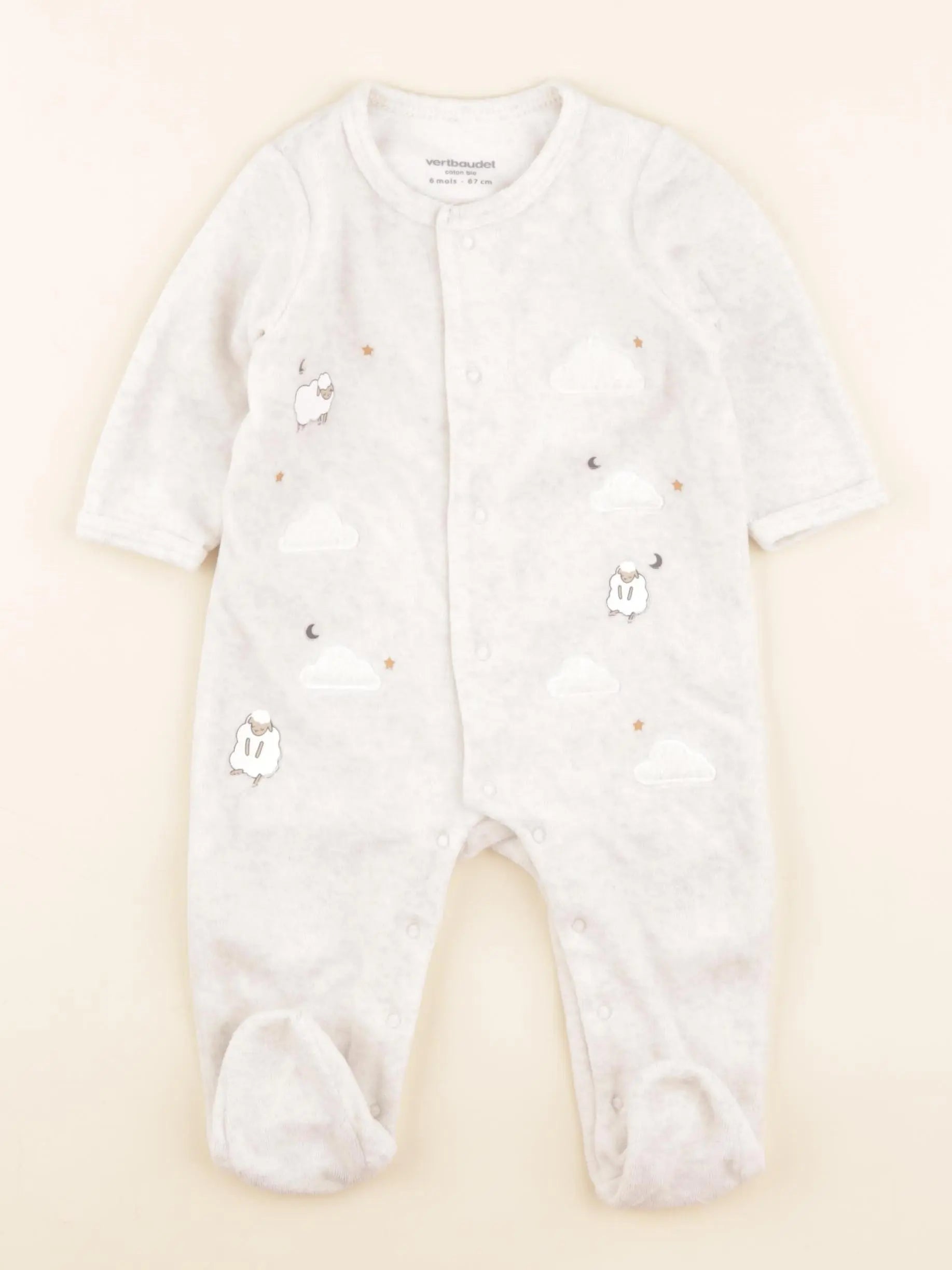 Vertbaudet - pyjama velours beige - 6 mois