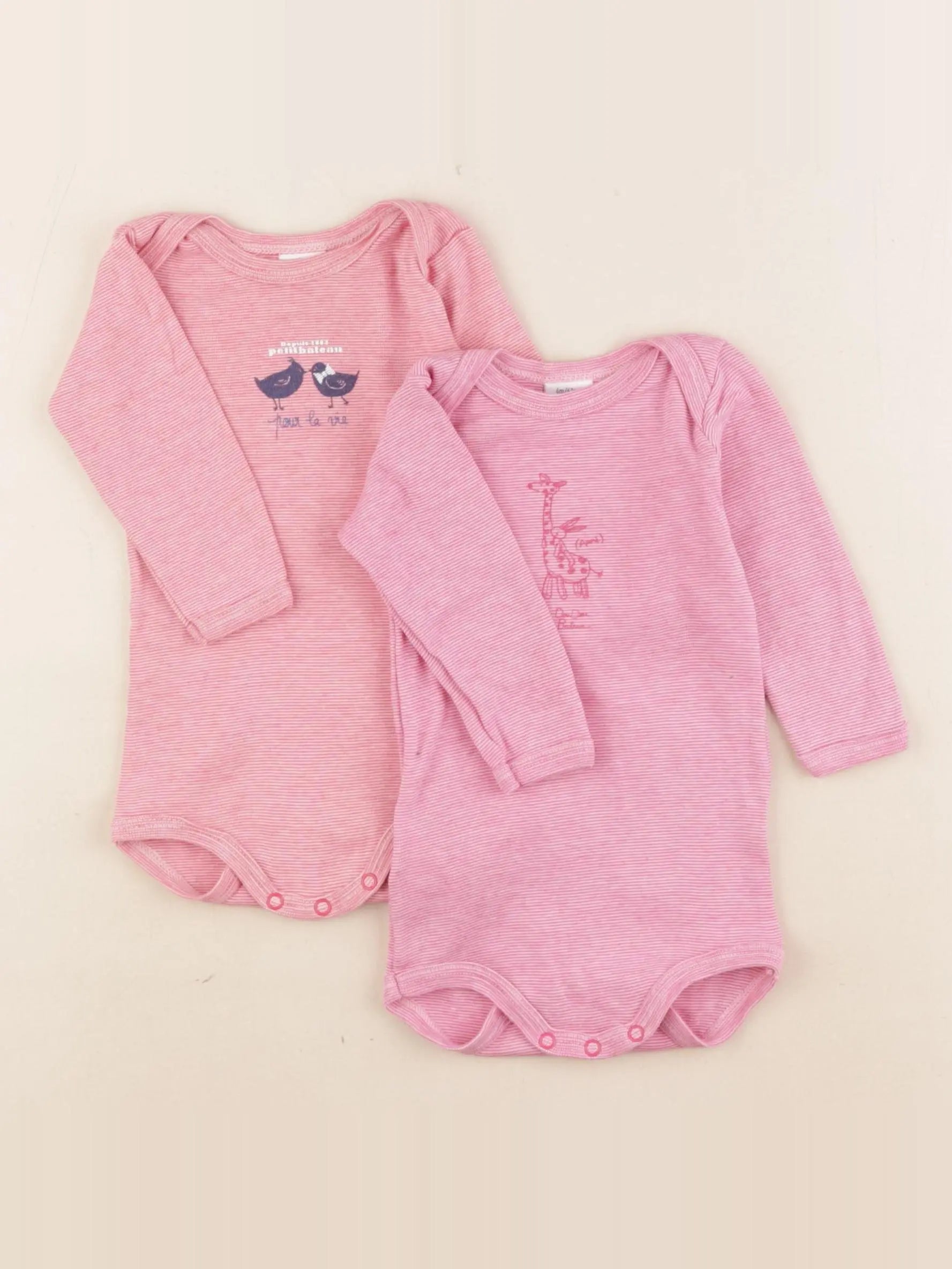 Petit Bateau - lot de 2 bodies en coton rose - 6 mois