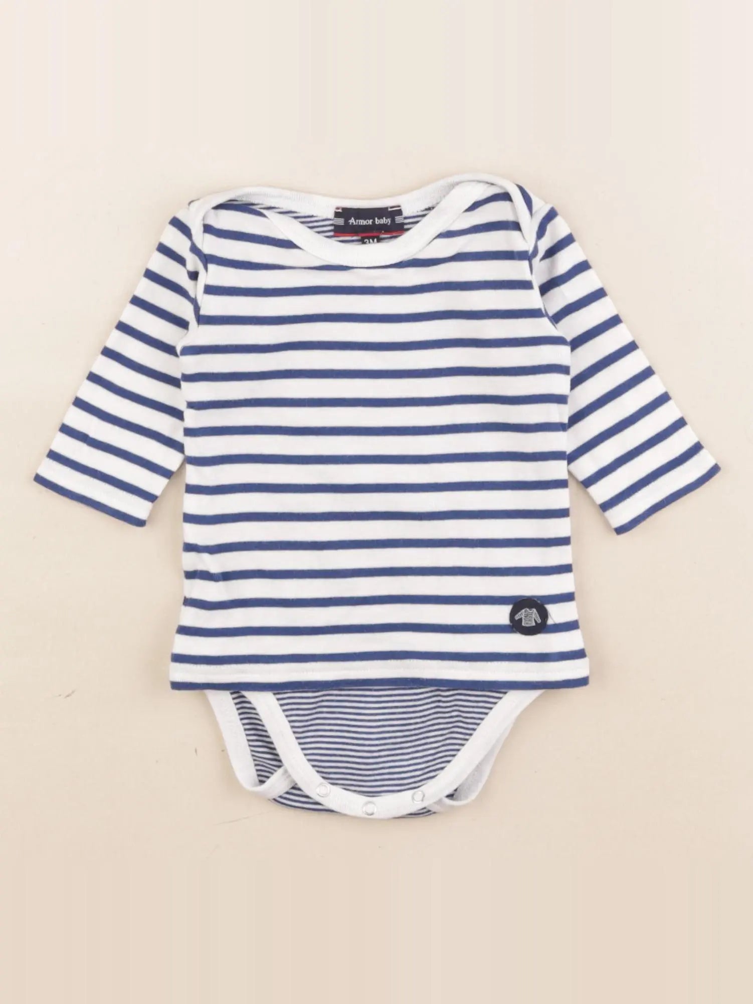 Armor Lux - body tee-shirt blanc, bleu - 3 mois