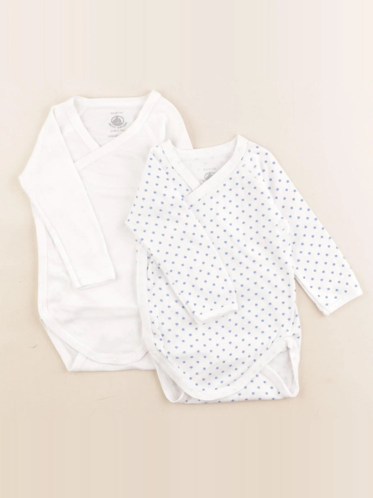 Petit Bateau - lot de 2 bodies en coton blanc, bleu - 6 mois