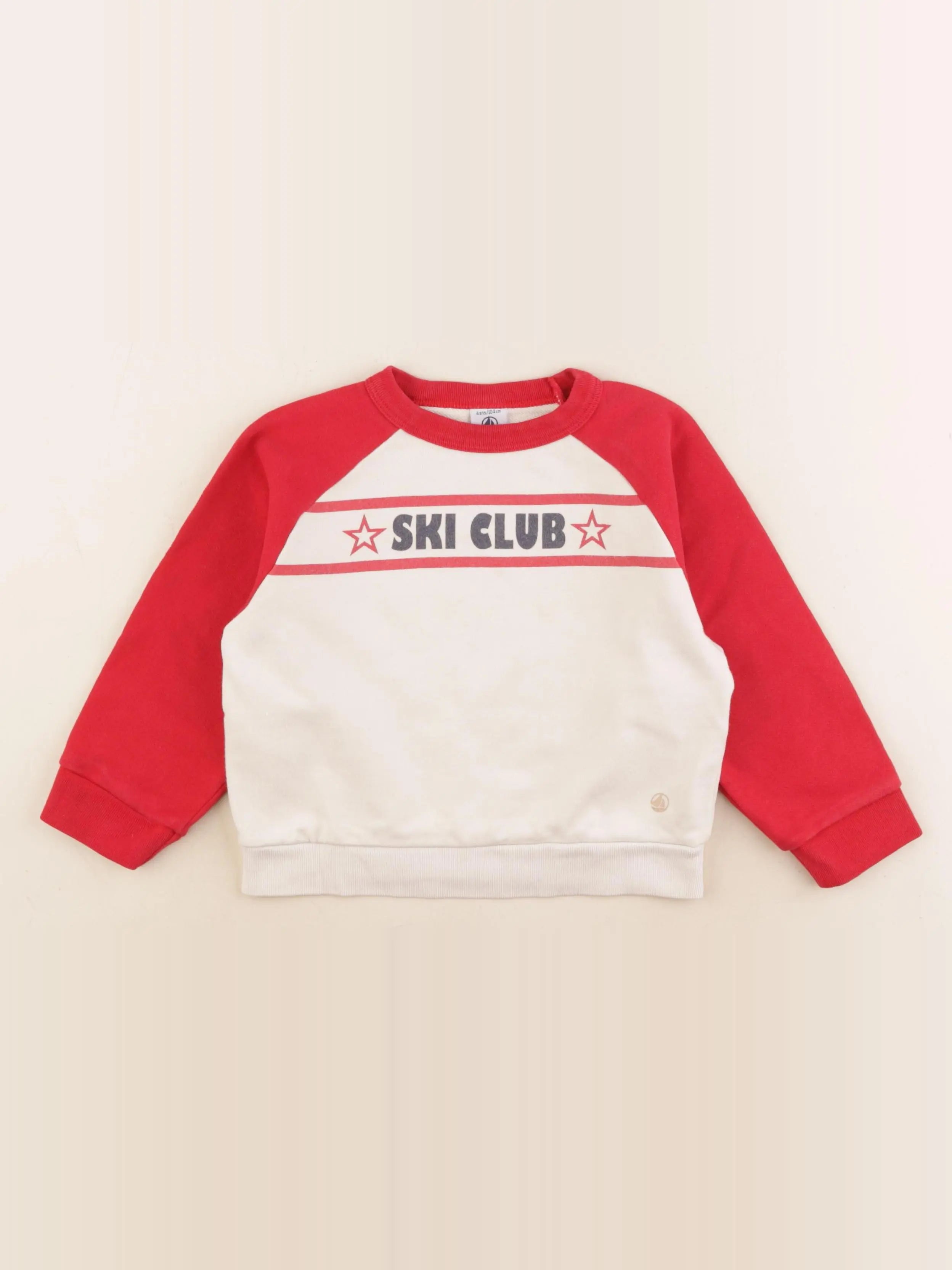 Petit Bateau - sweat blanc, rouge - 4 ans