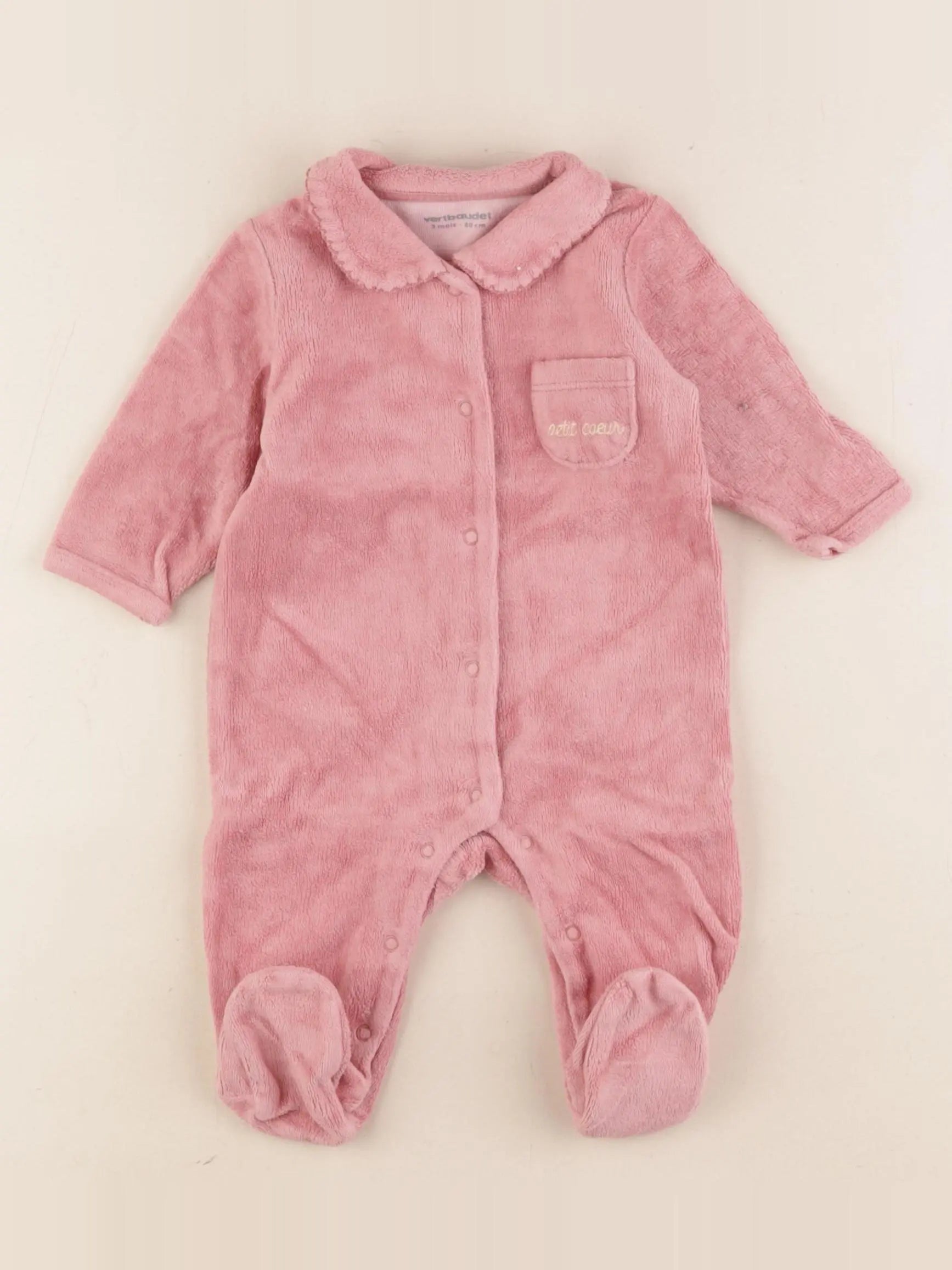 Vertbaudet - pyjama velours rose - 3 mois