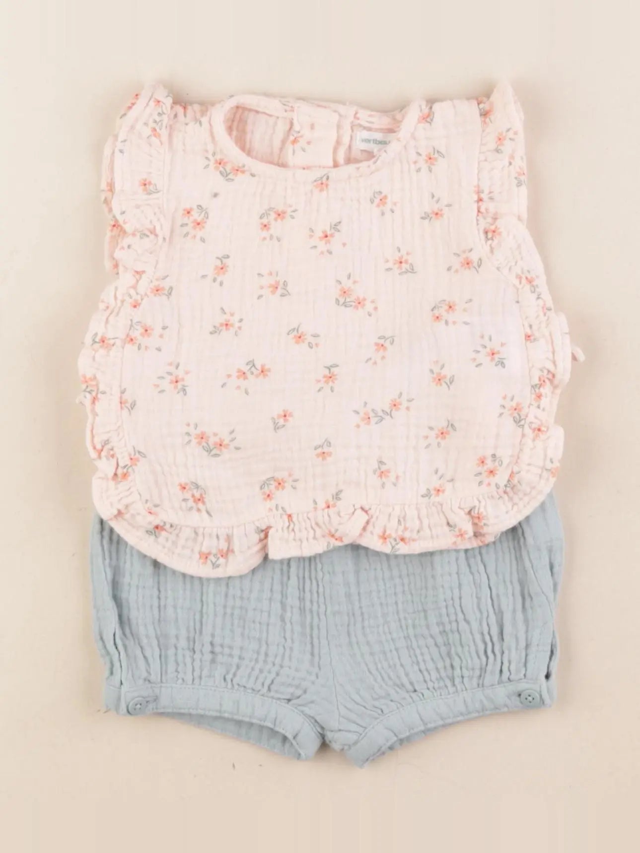 Vertbaudet - ensemble rose, vert - 6 mois