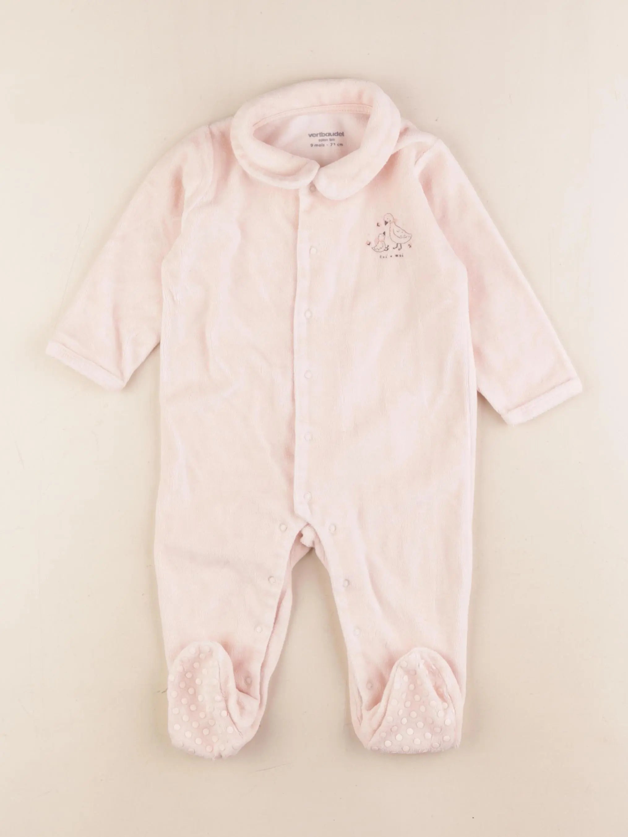Vertbaudet - pyjama velours rose - 9 mois