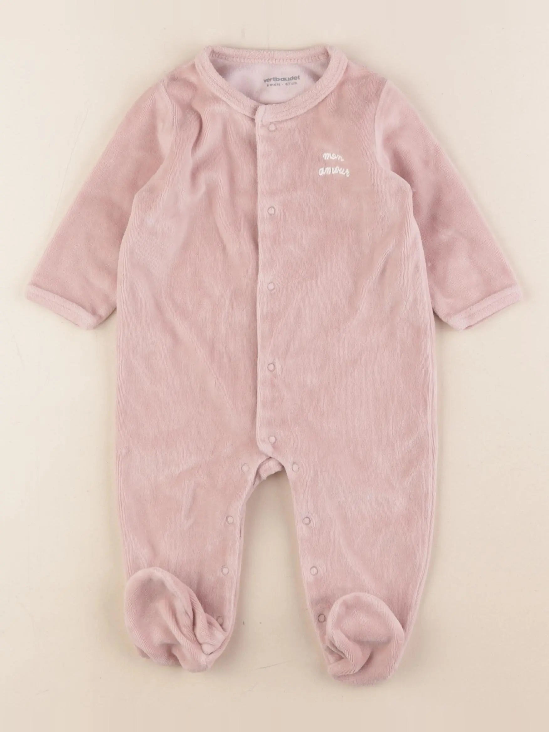 Vertbaudet - pyjama velours rose - 6 mois