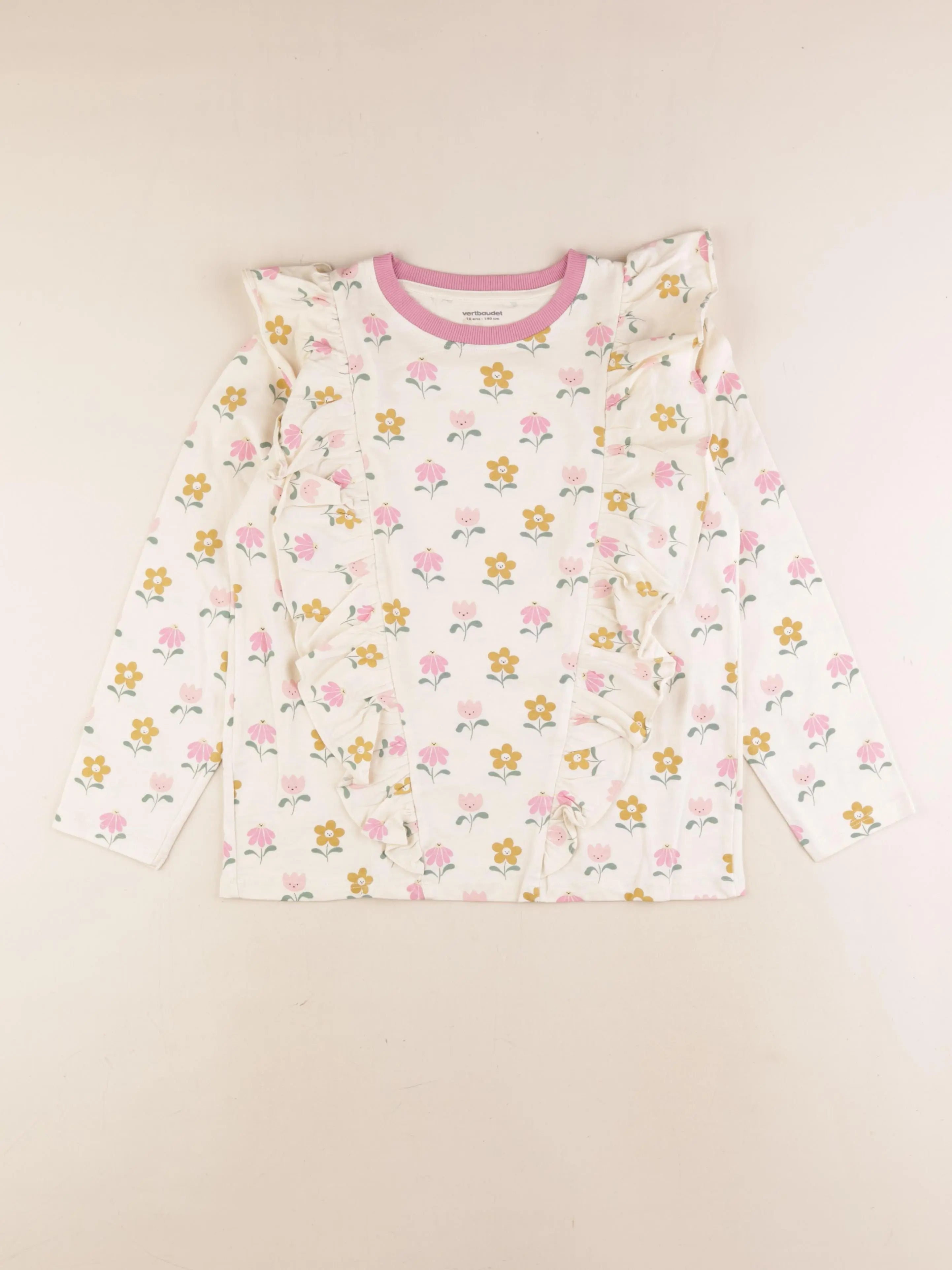 Vertbaudet - tee-shirt beige, rose - 10 ans