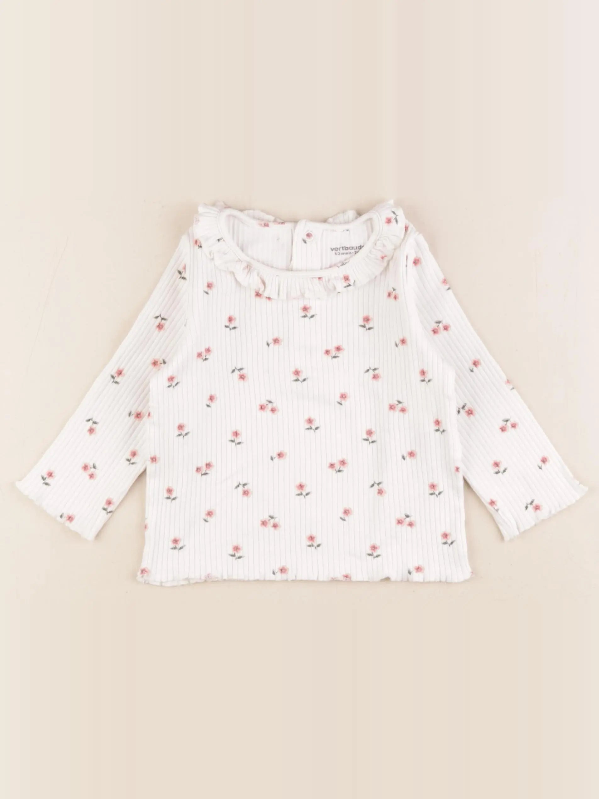 Vertbaudet - tee-shirt blanc, rose - 12 mois
