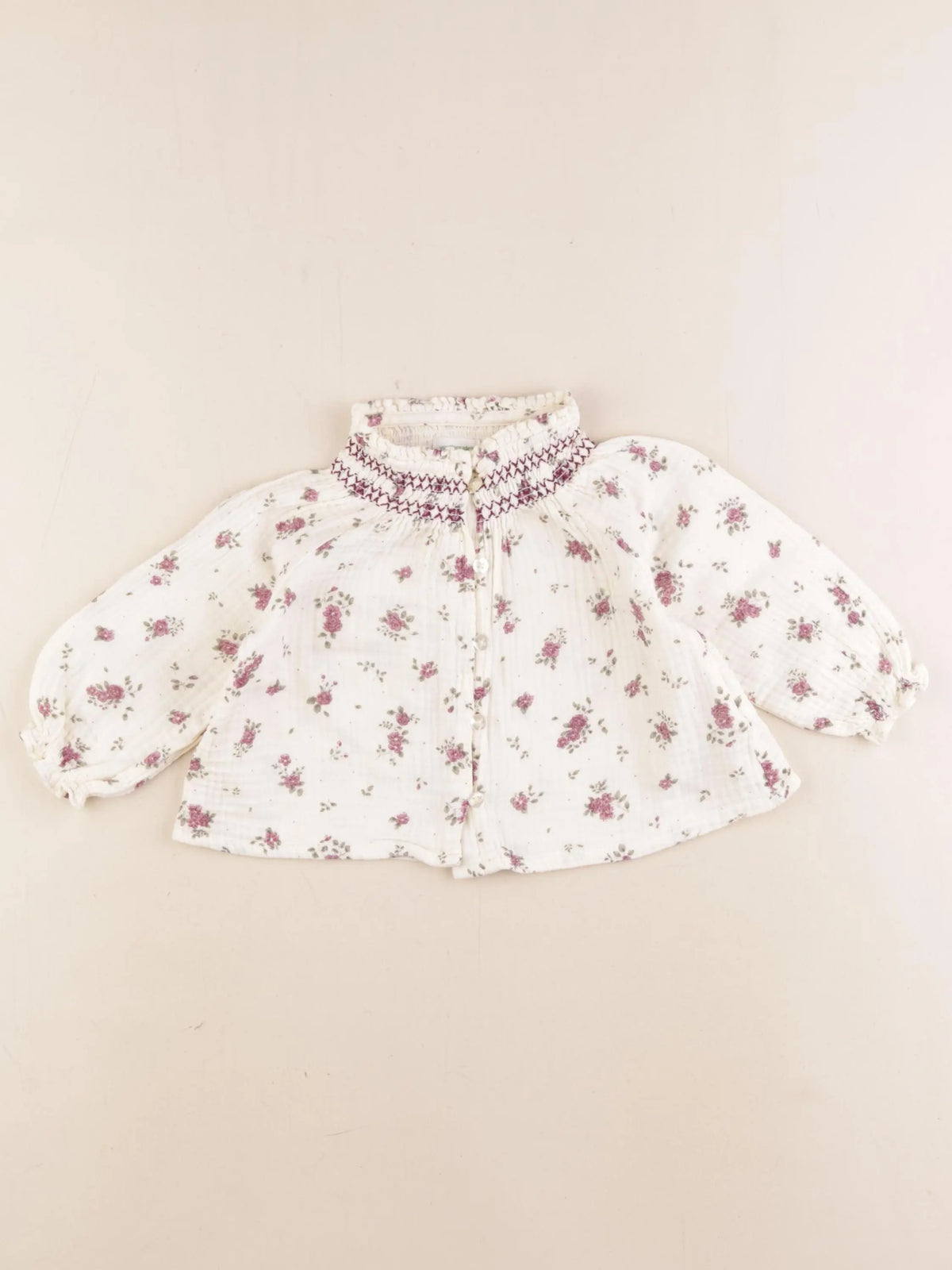 Vertbaudet - blouse beige, violet - 9 mois