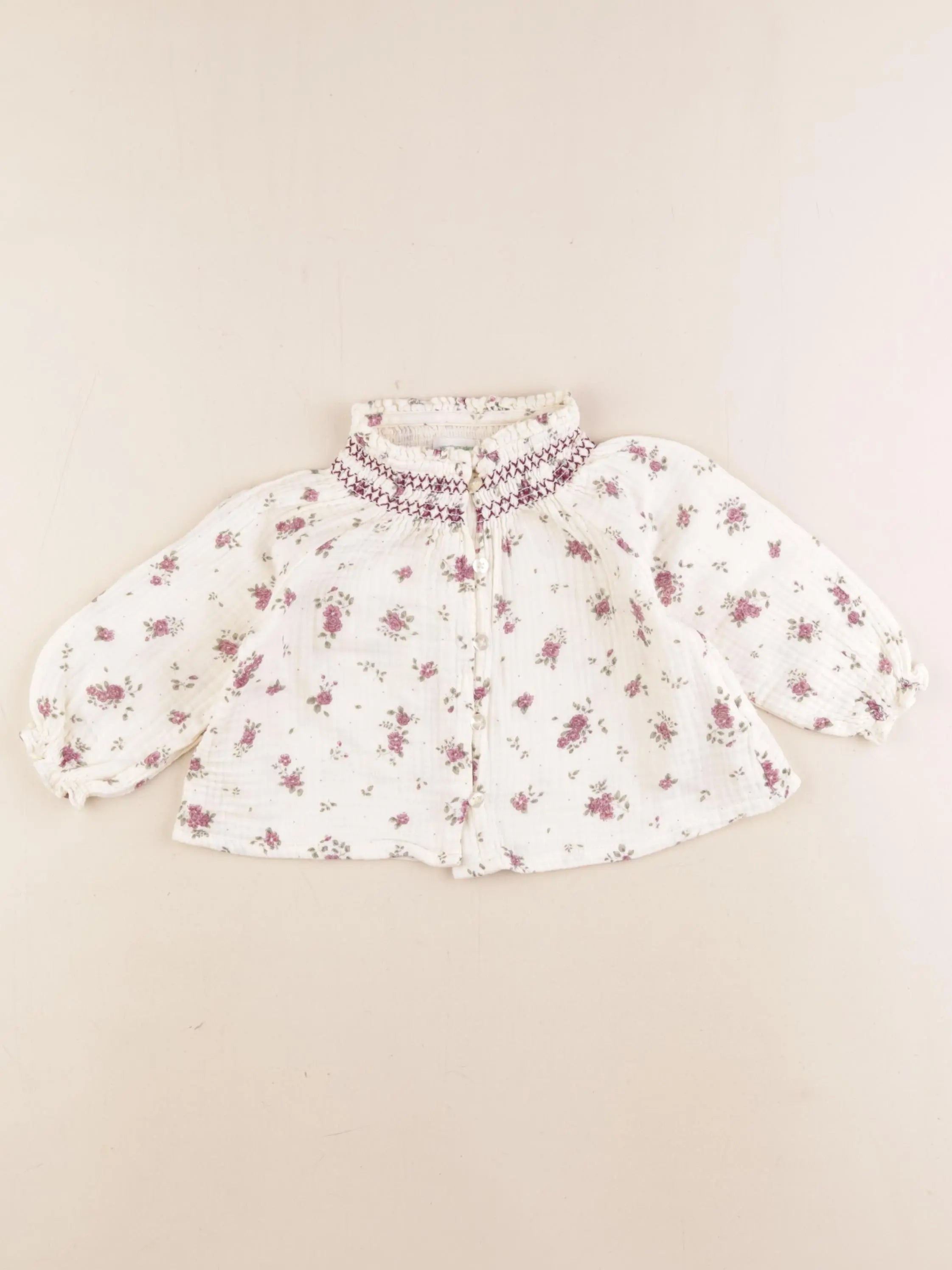 Vertbaudet - blouse beige, violet - 9 mois