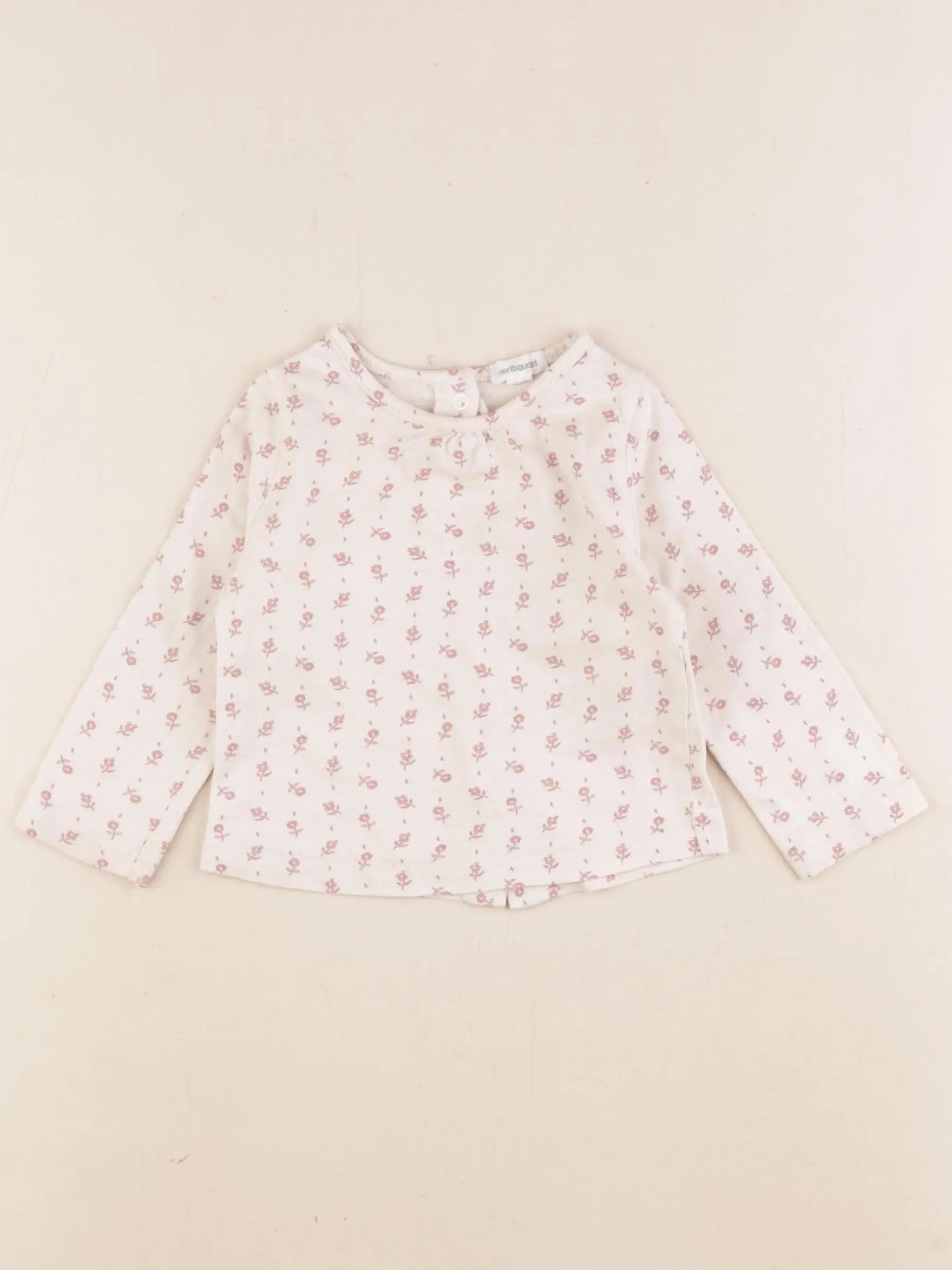 Vertbaudet - tee-shirt beige, rose - 9 mois