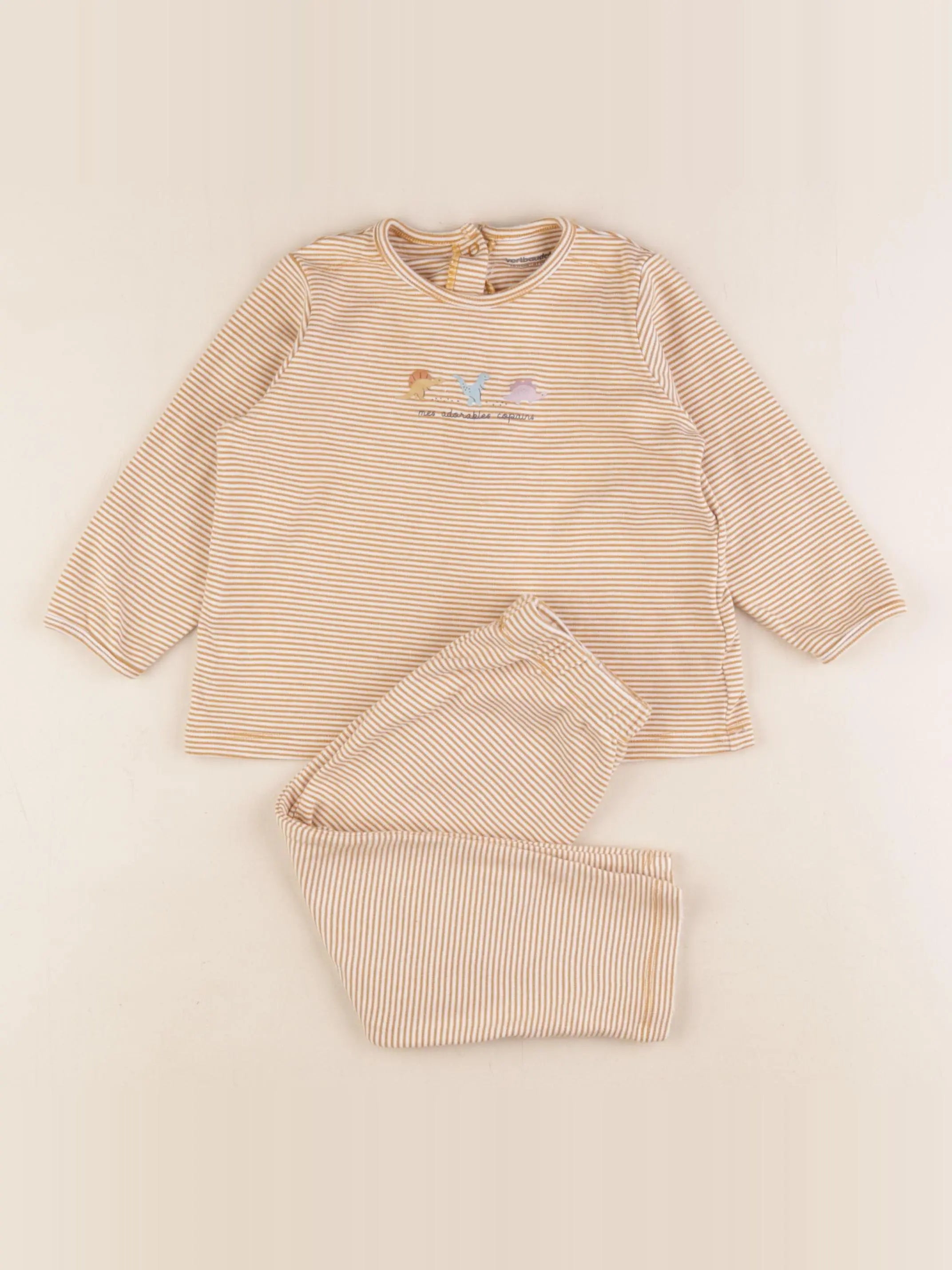 Vertbaudet - pyjama coton jaune, beige - 18 mois
