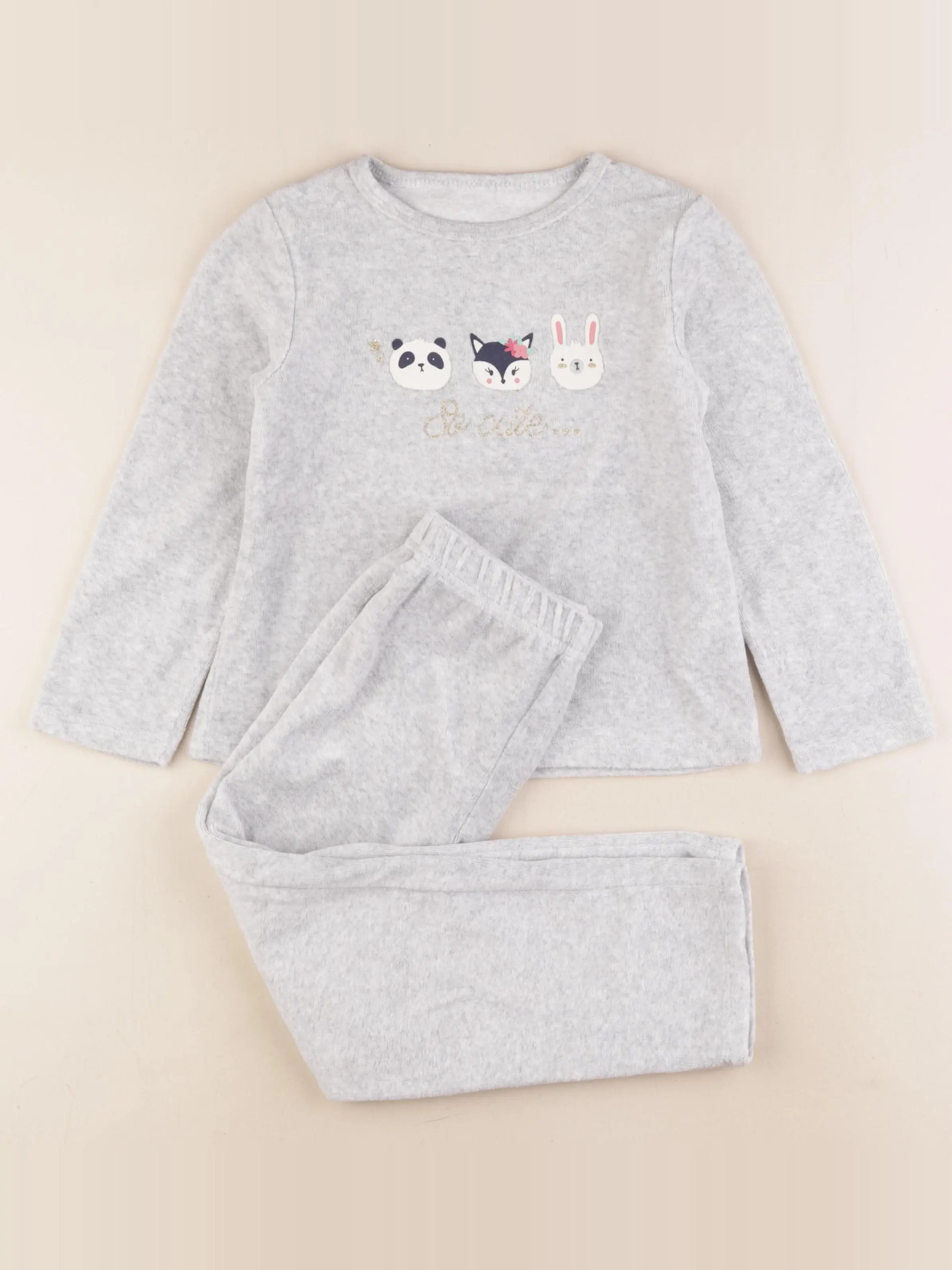 Vertbaudet - pyjama velours gris, or - 6 ans