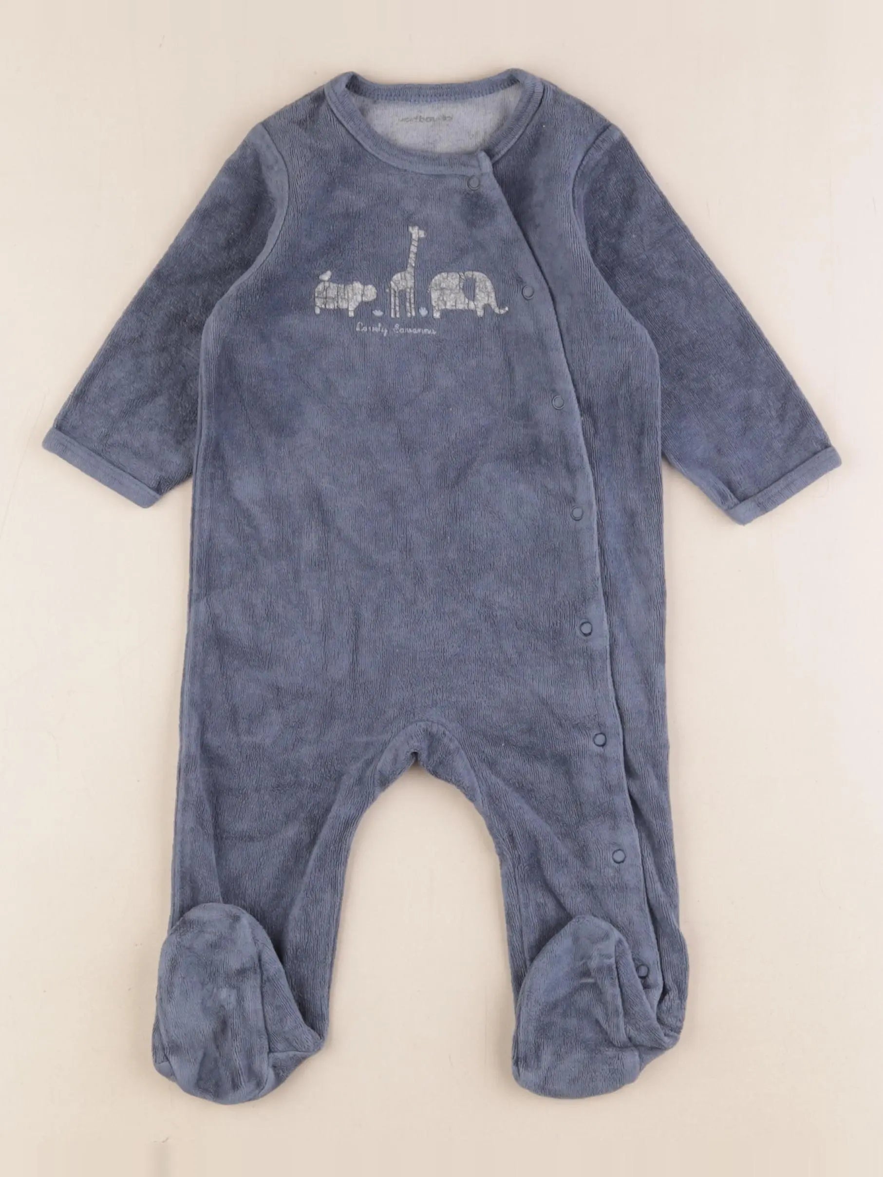 Vertbaudet - pyjama velours bleu, argent - 6 mois