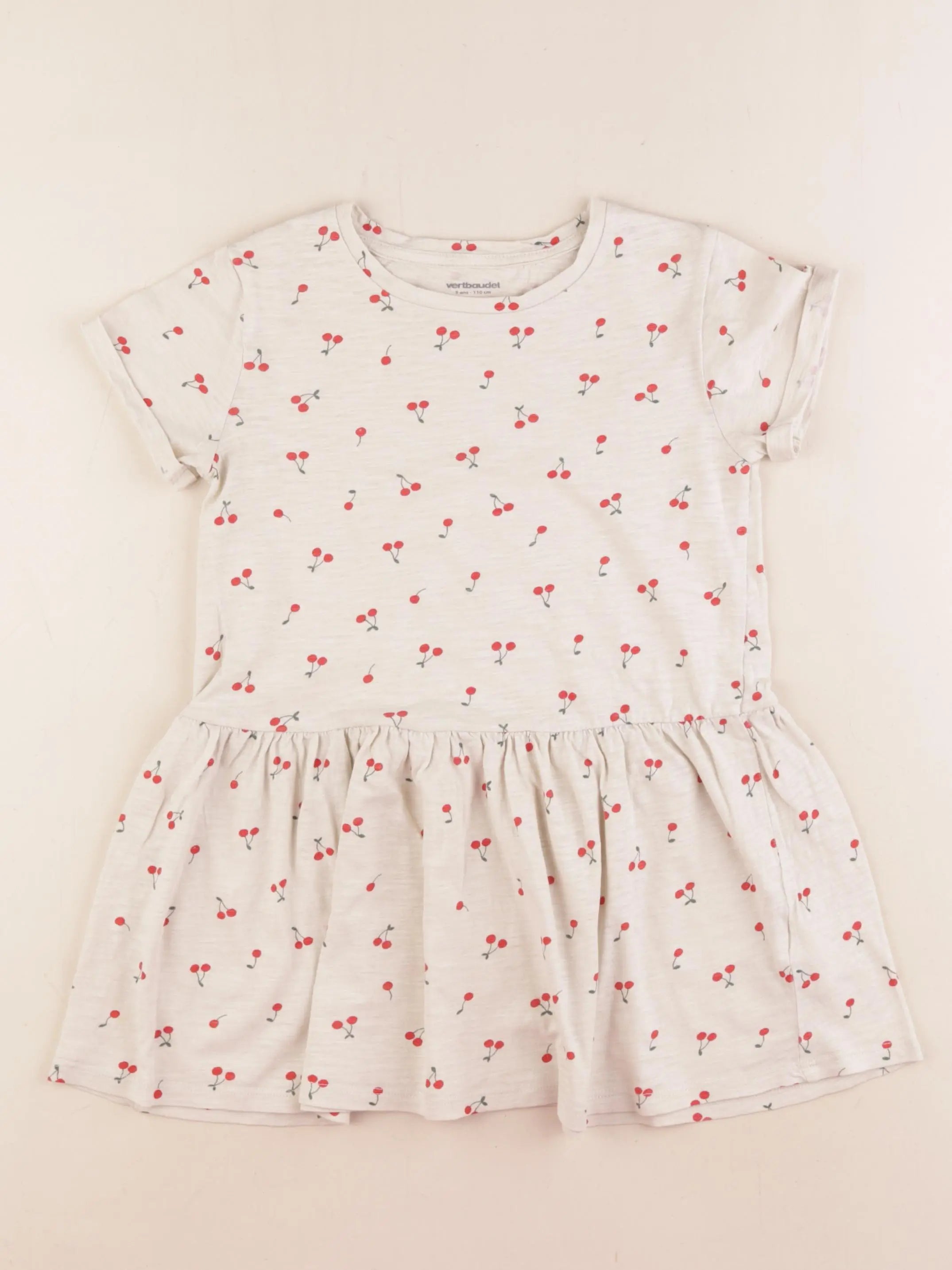 Vertbaudet - robe beige, rouge - 5 ans
