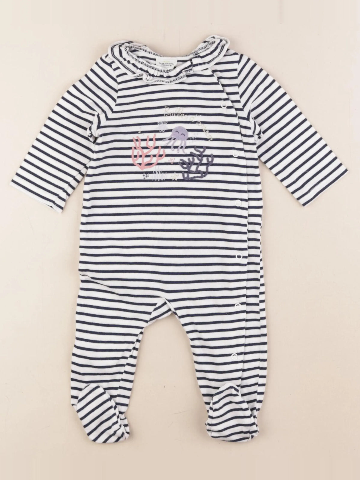 Tape à l'oeil - pyjama coton blanc, bleu, or - 9 mois