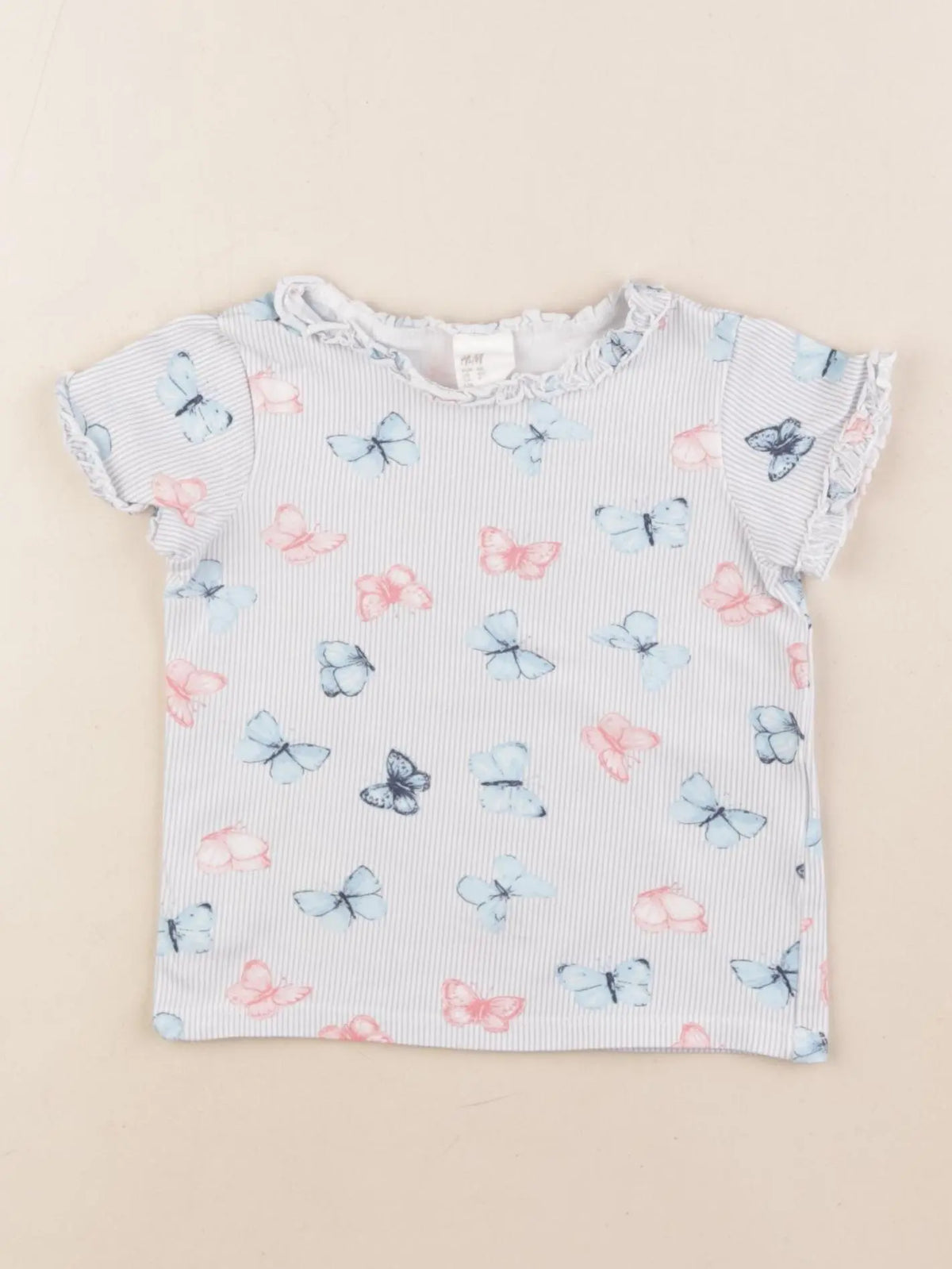 H&M - tee-shirt blanc, bleu - 4/6 mois