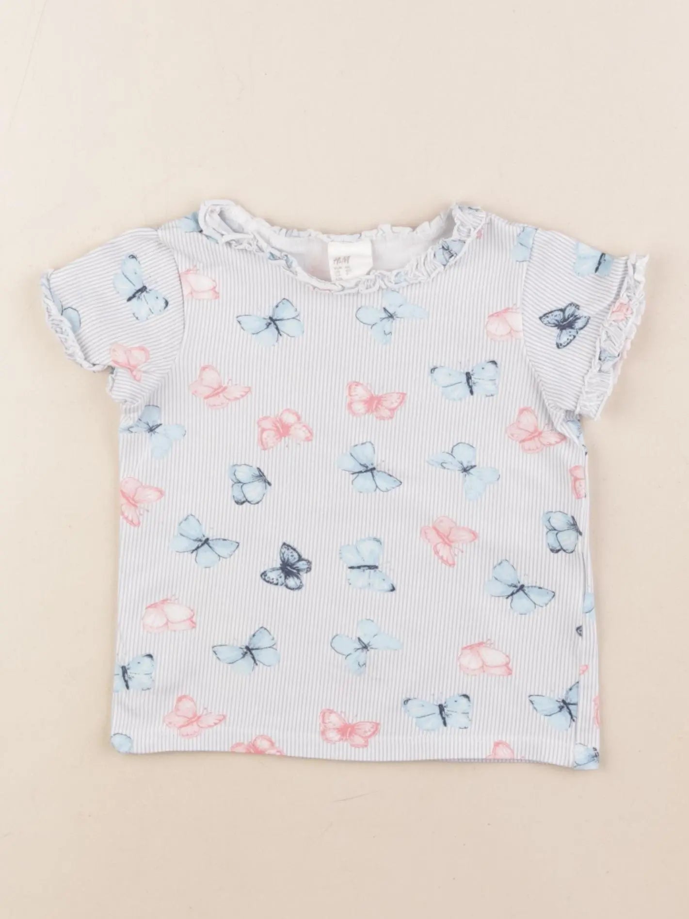 H&M - tee-shirt blanc, bleu - 4/6 mois