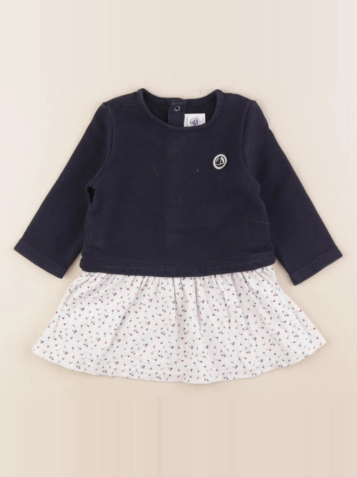 Petit Bateau - robe blanc, bleu - 1 an
