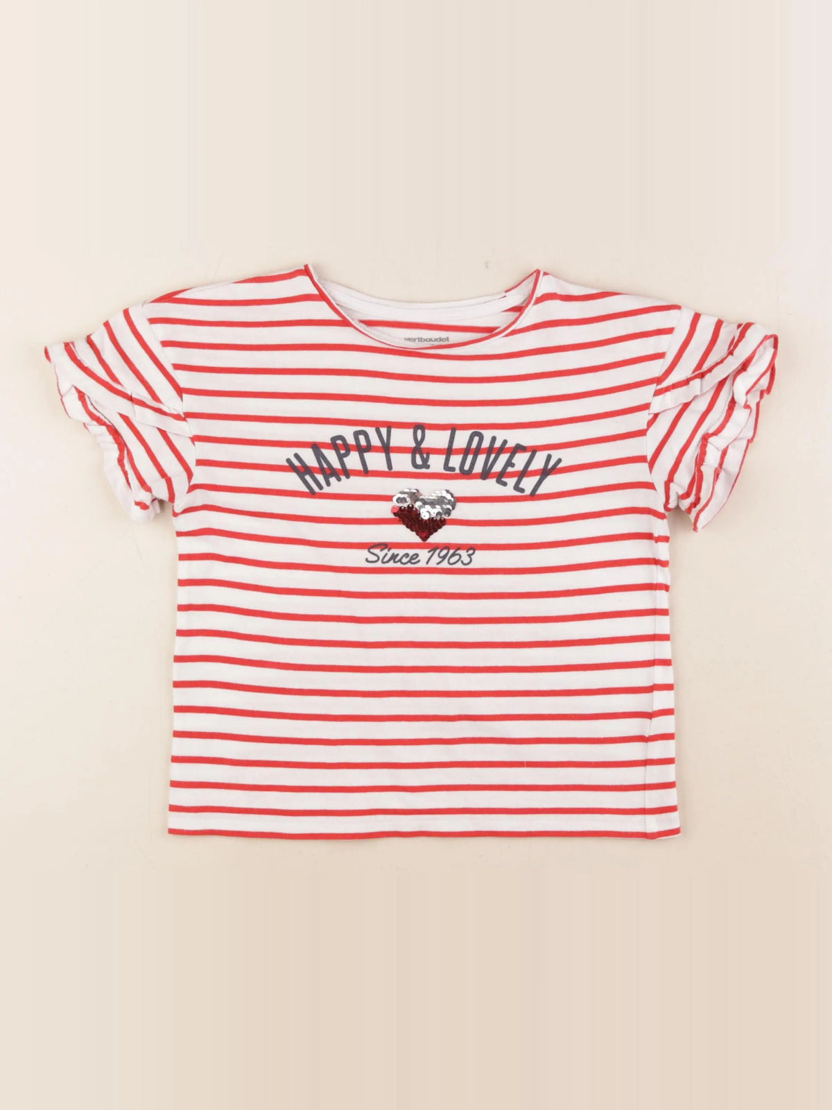 Vertbaudet - tee-shirt blanc, rouge - 6 ans