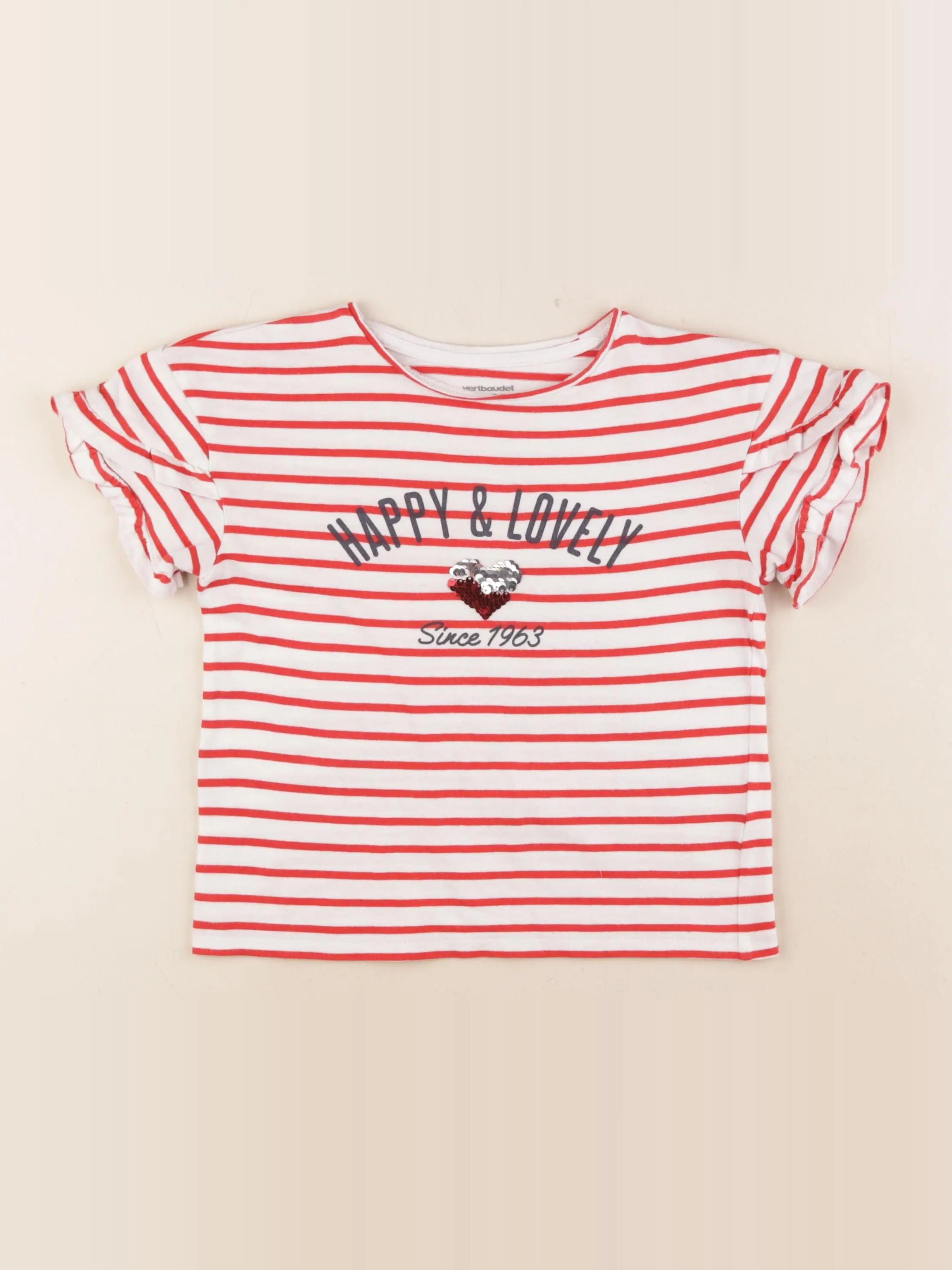Vertbaudet - tee-shirt blanc, rouge - 6 ans