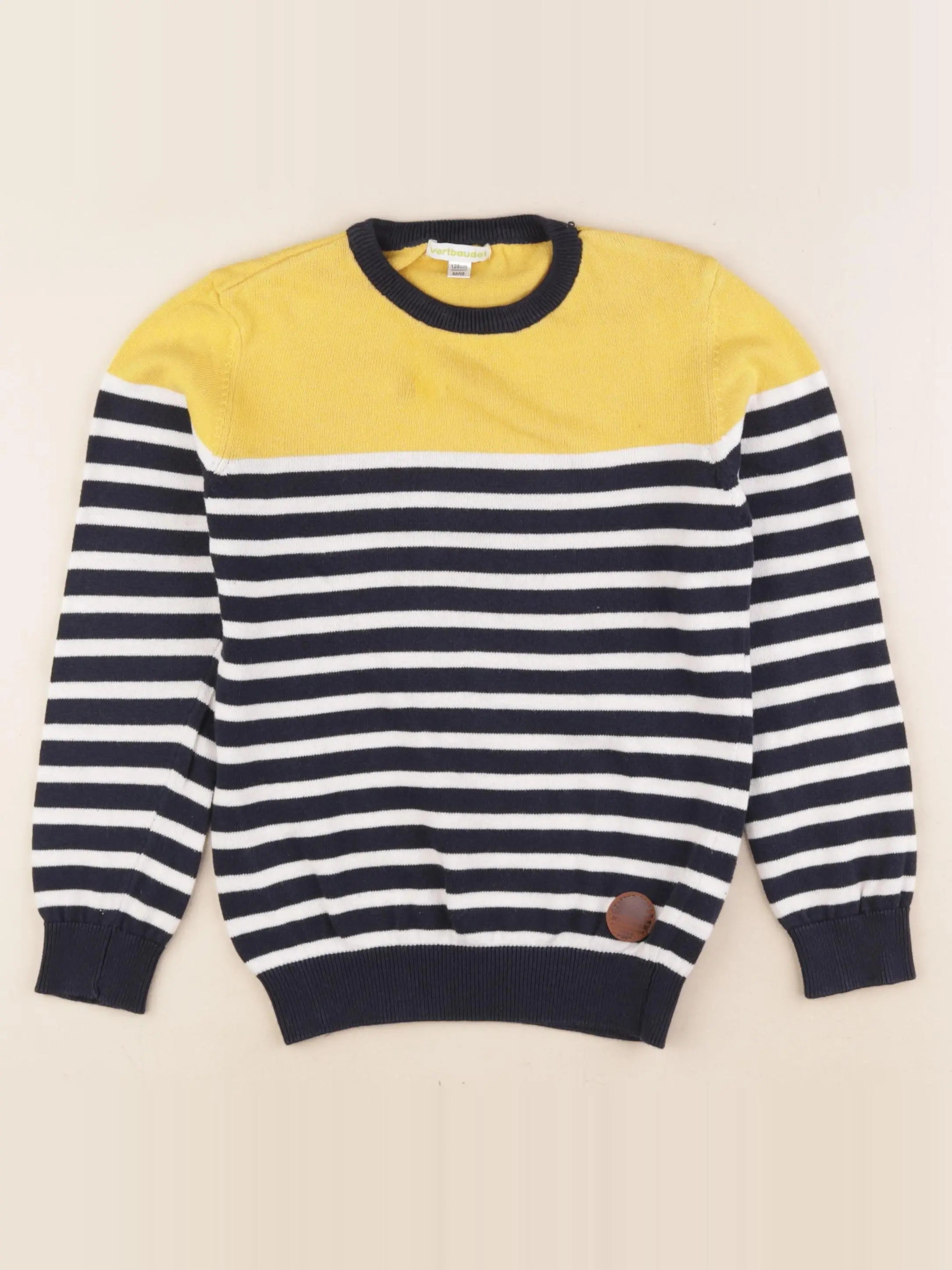 Vertbaudet - pull bleu, jaune - 7 ans