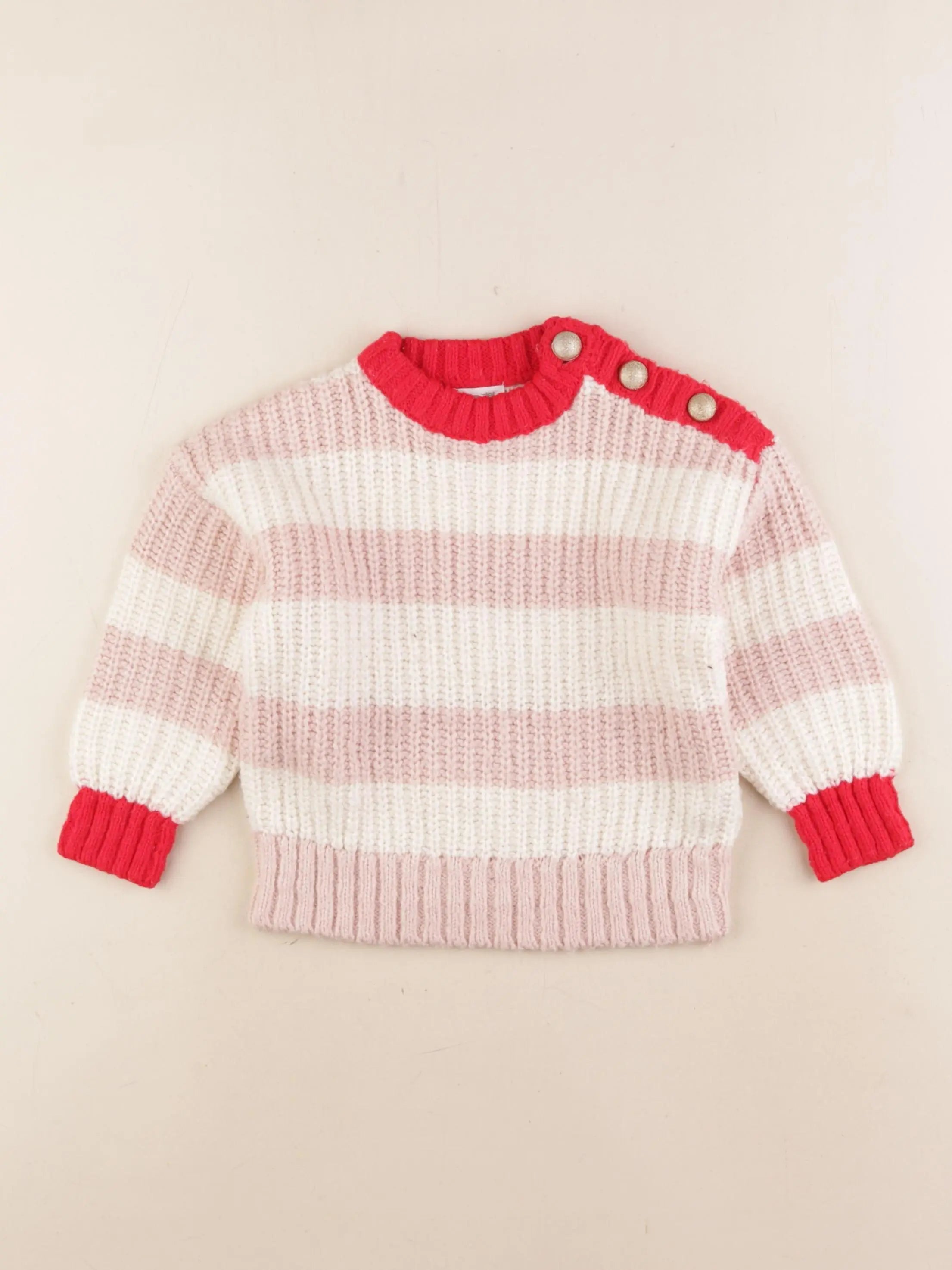 Vertbaudet - pull beige, rose - 3 ans