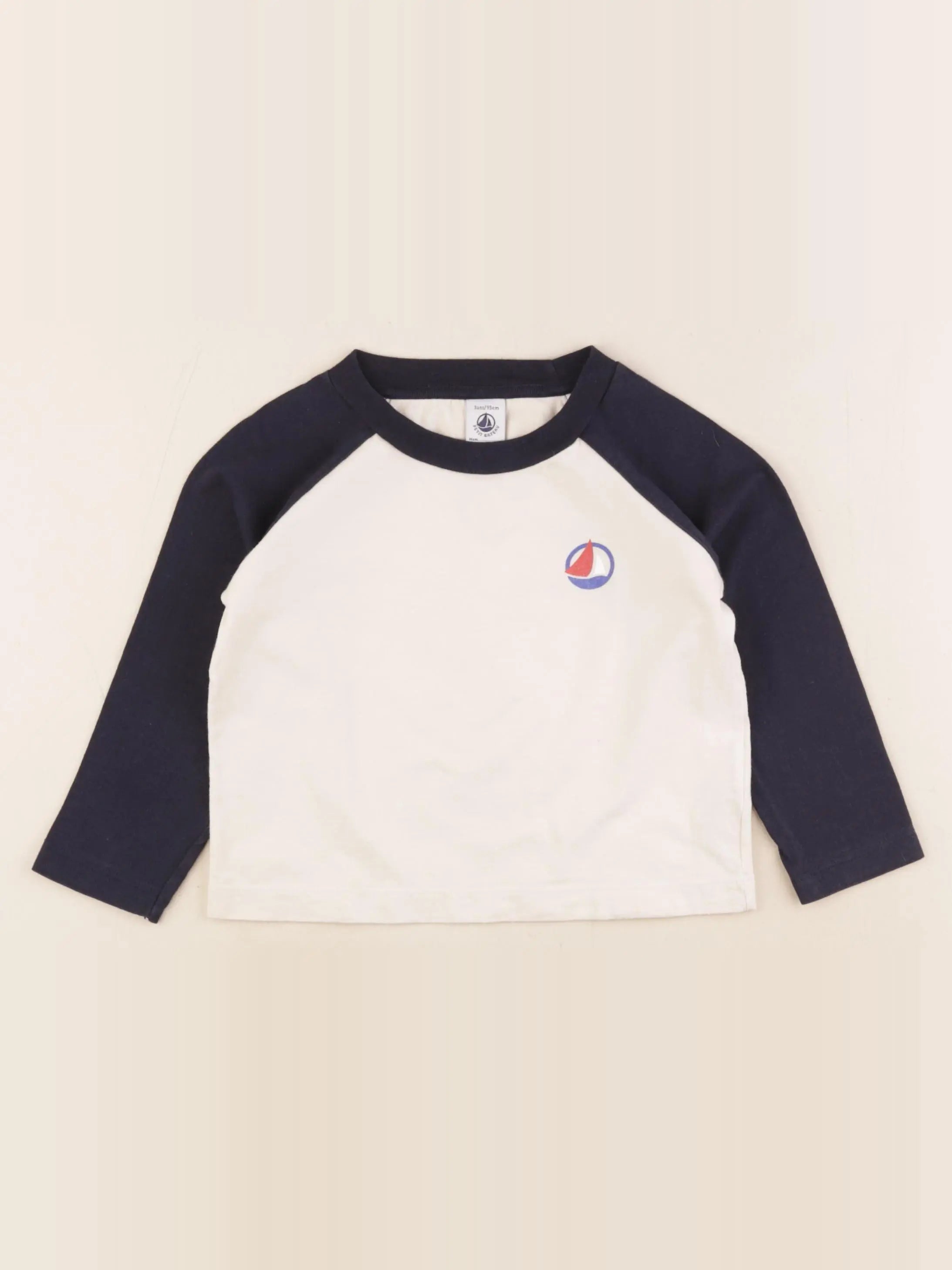 Petit Bateau - tee-shirt blanc, bleu - 3 ans