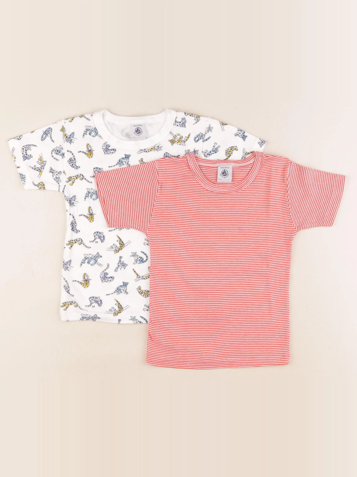 Petit Bateau - lot de 2 maillots de corps blanc, rouge - 3 ans