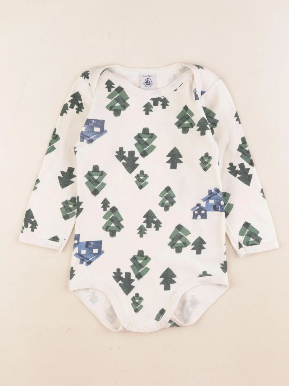 Petit Bateau - body beige, vert - 24 mois