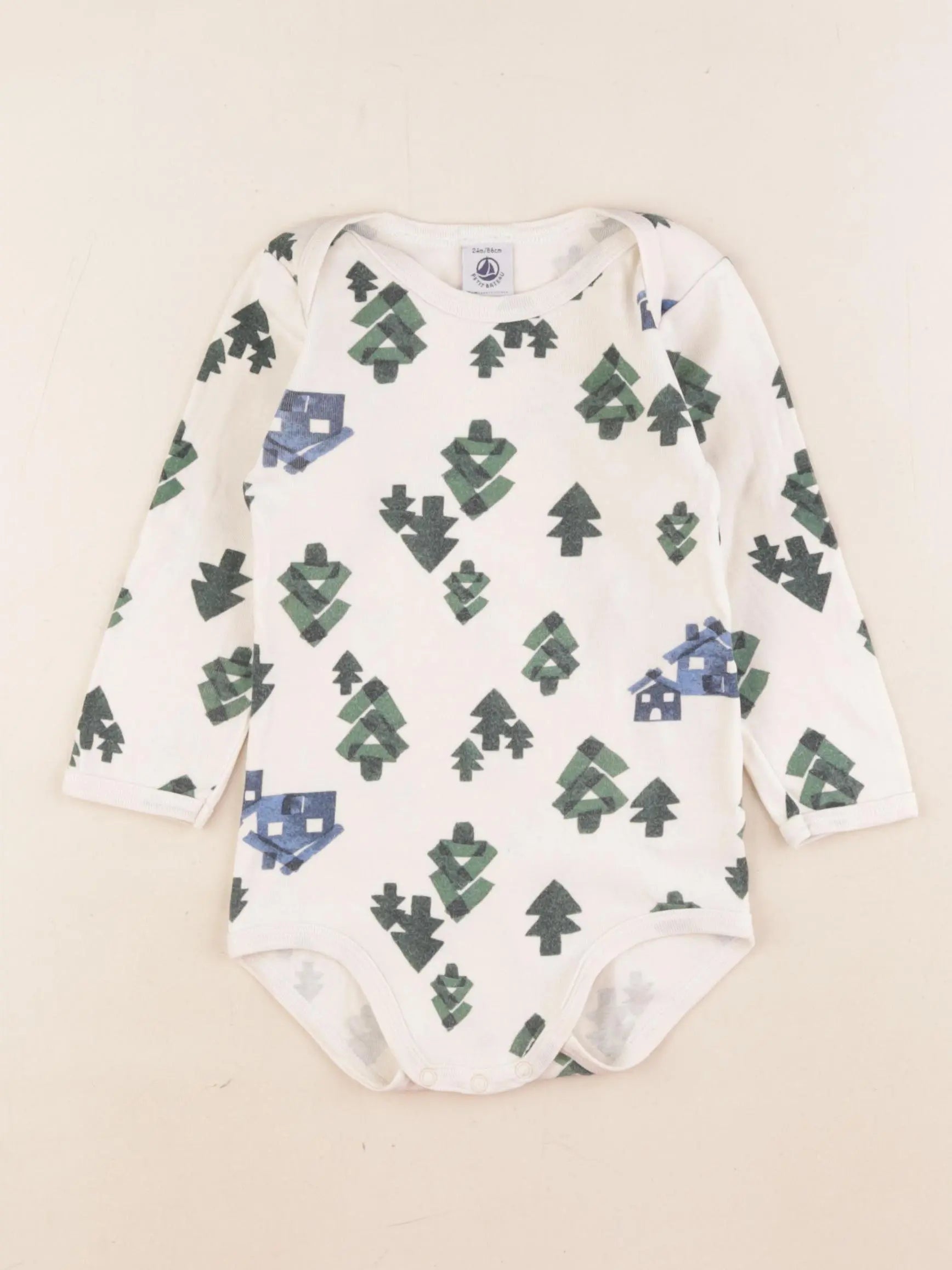 Petit Bateau - body beige, vert - 24 mois