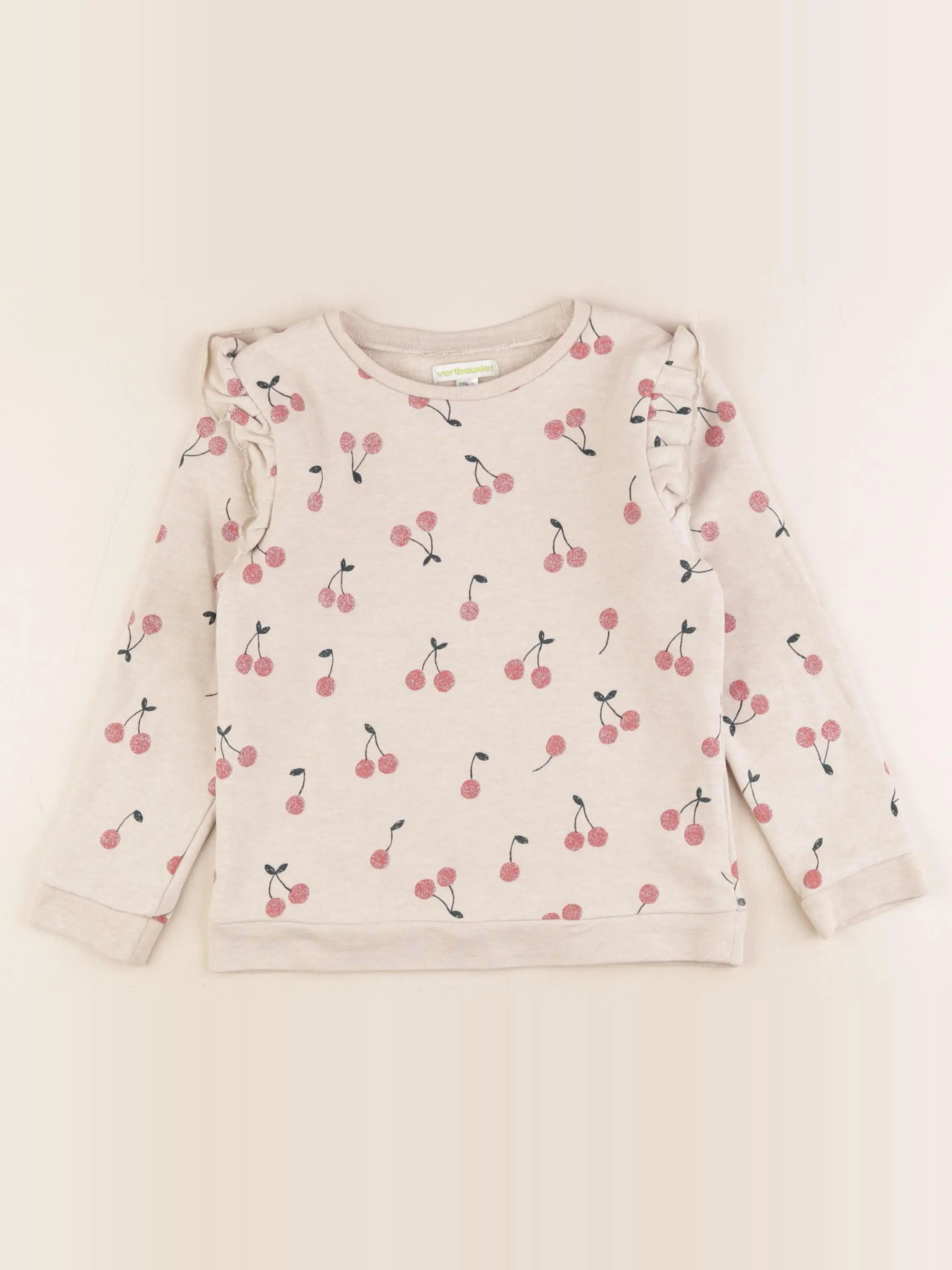 Vertbaudet - sweat beige, argent - 6 ans