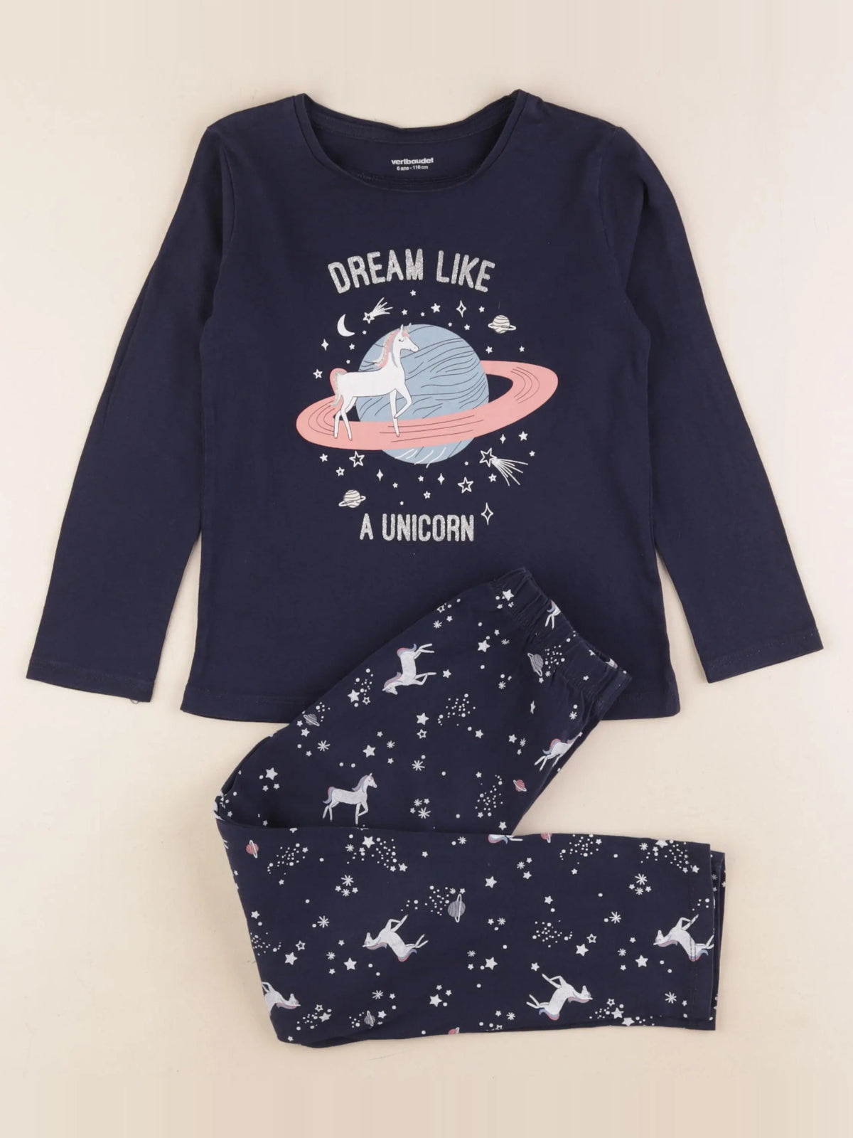Vertbaudet - pyjama coton bleu, argent - 6 ans