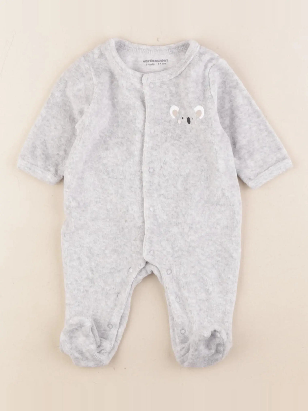 Vertbaudet - pyjama velours gris - 1 mois