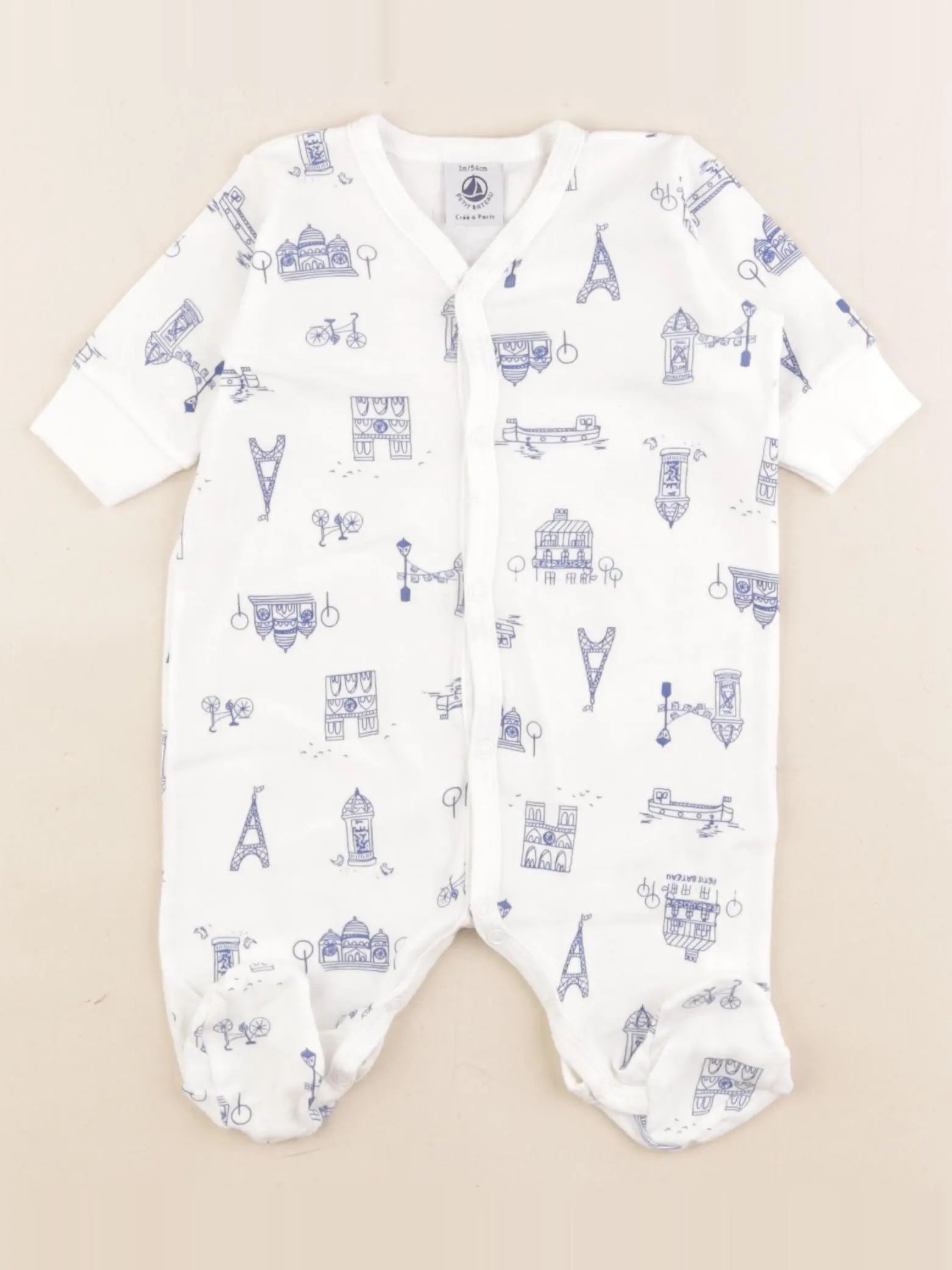 Petit Bateau - pyjama coton bleu, blanc - 1 mois
